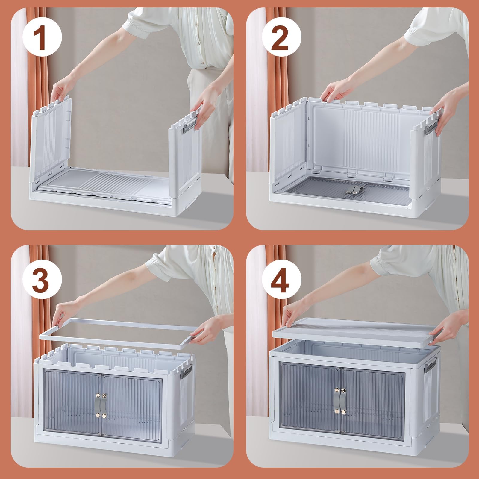 IMHO 132QT Stackable Storage Bins with Lids, Doors & Wheels - 32 Gallon Collapsible Plastic Storage Containers (3-Pack) for Closet Organization, Home Storage & Moving Supplies