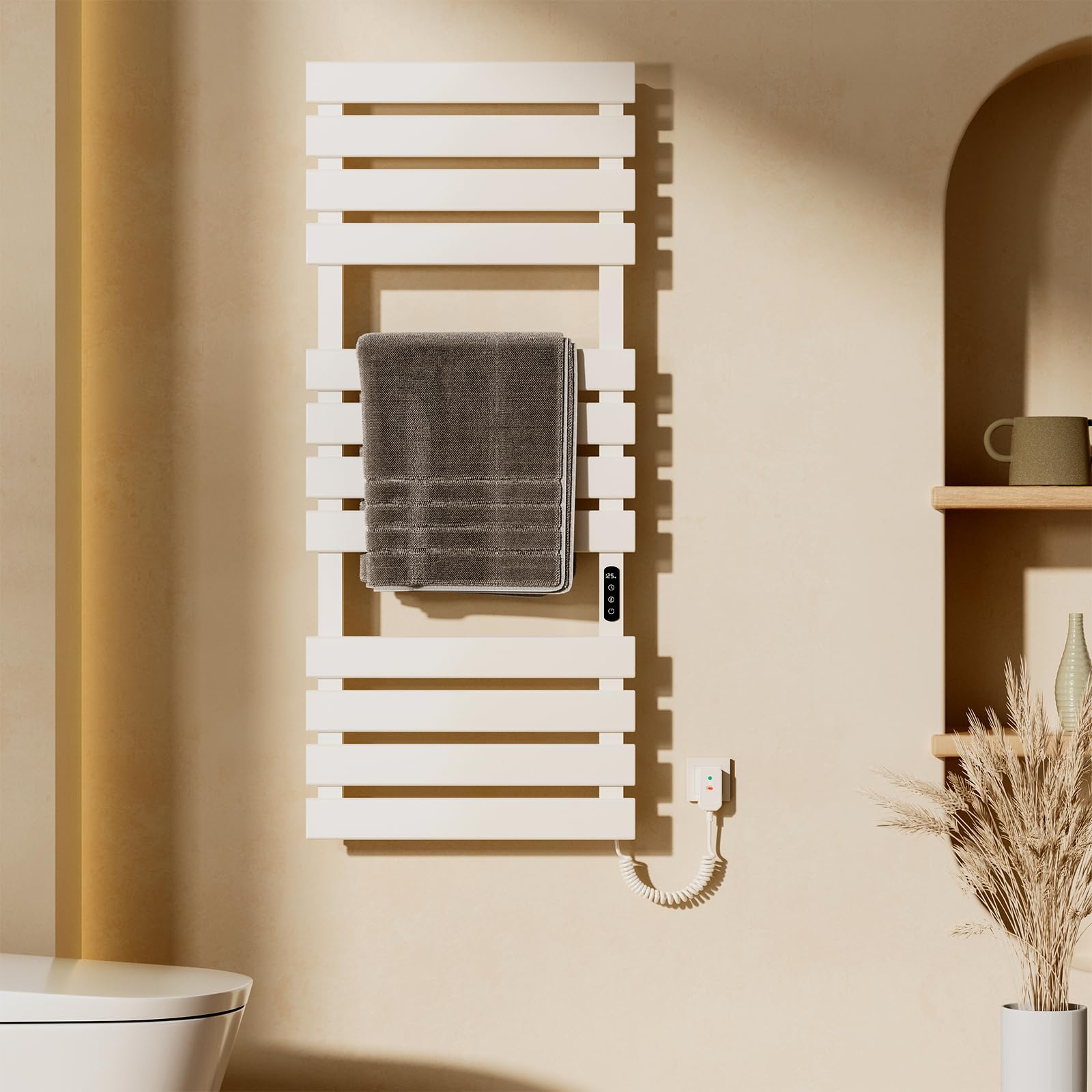 WiFi Heated Towel Warmer Rack - 51 x 22 Inch Electric Towel Warmer for Bathroom with Timer & LED Indicator, 492W Wall Mounted White Towel Rack - Perfect for Spa, Luxury Bathrooms and Cold Weather Comfort