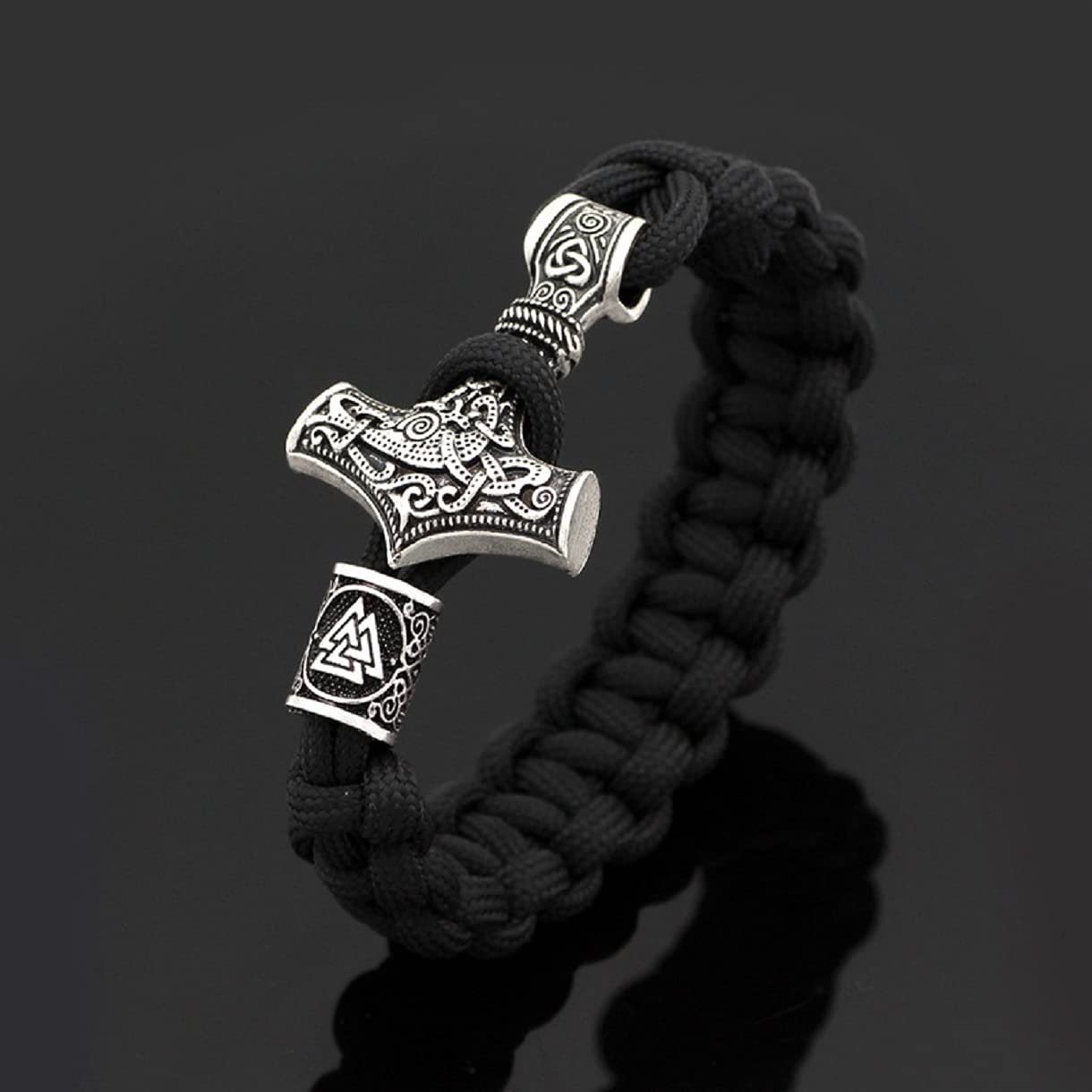 Viking Hammer Bracelet for Men - Norse Valknut Hammer Braided Bracelet with Celtic Knot Design, Odin Rune Jewelry, Punk Bangle | Perfect for Viking Lovers, Norse Mythology Enthusiasts, and Punk Fashion Accessories