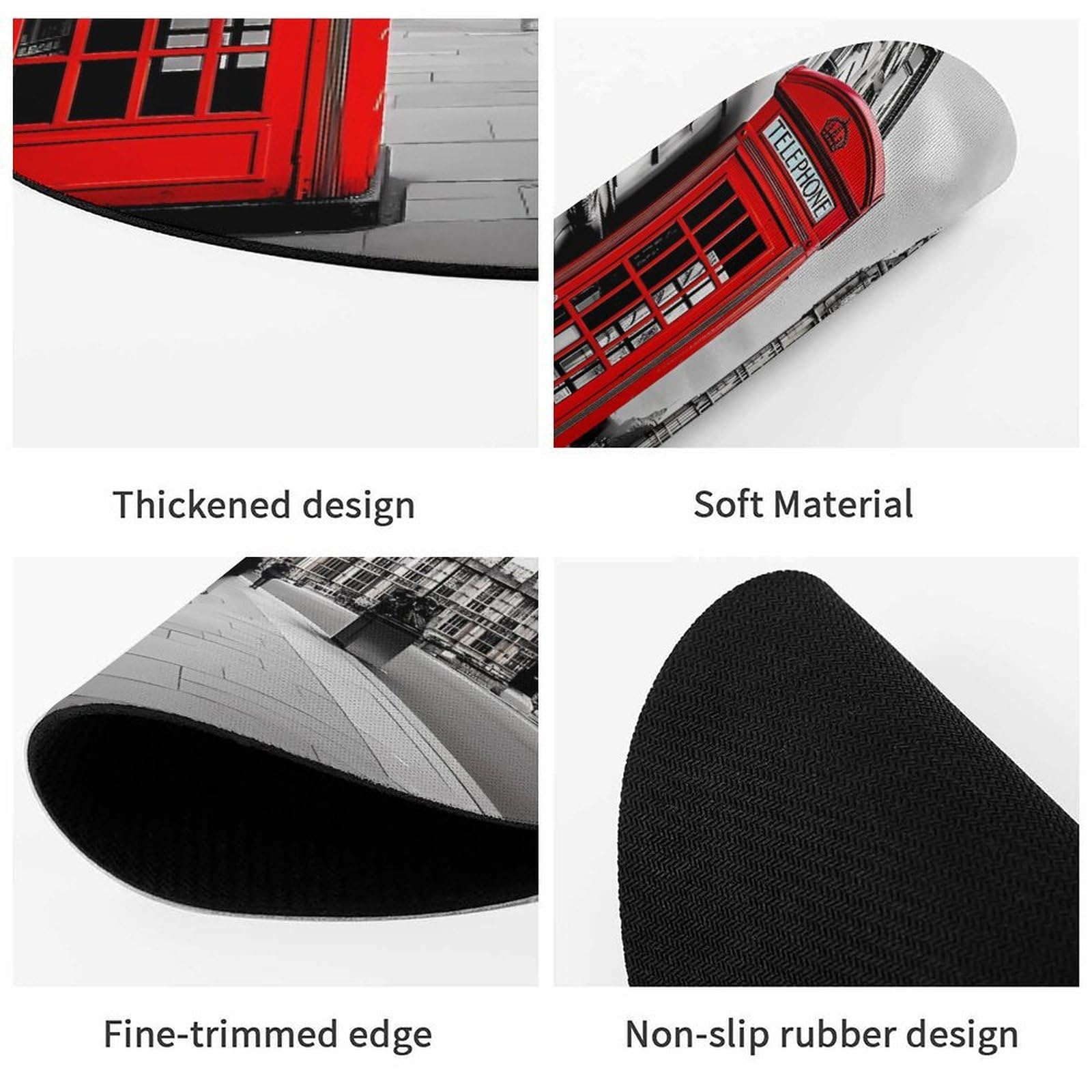 London Telephone Booth & Big Ben Themed Round Mouse Pad - Non-Slip Rubber Base for Office, Home, Gaming - Perfect for UK Enthusiasts & Desktop Decor