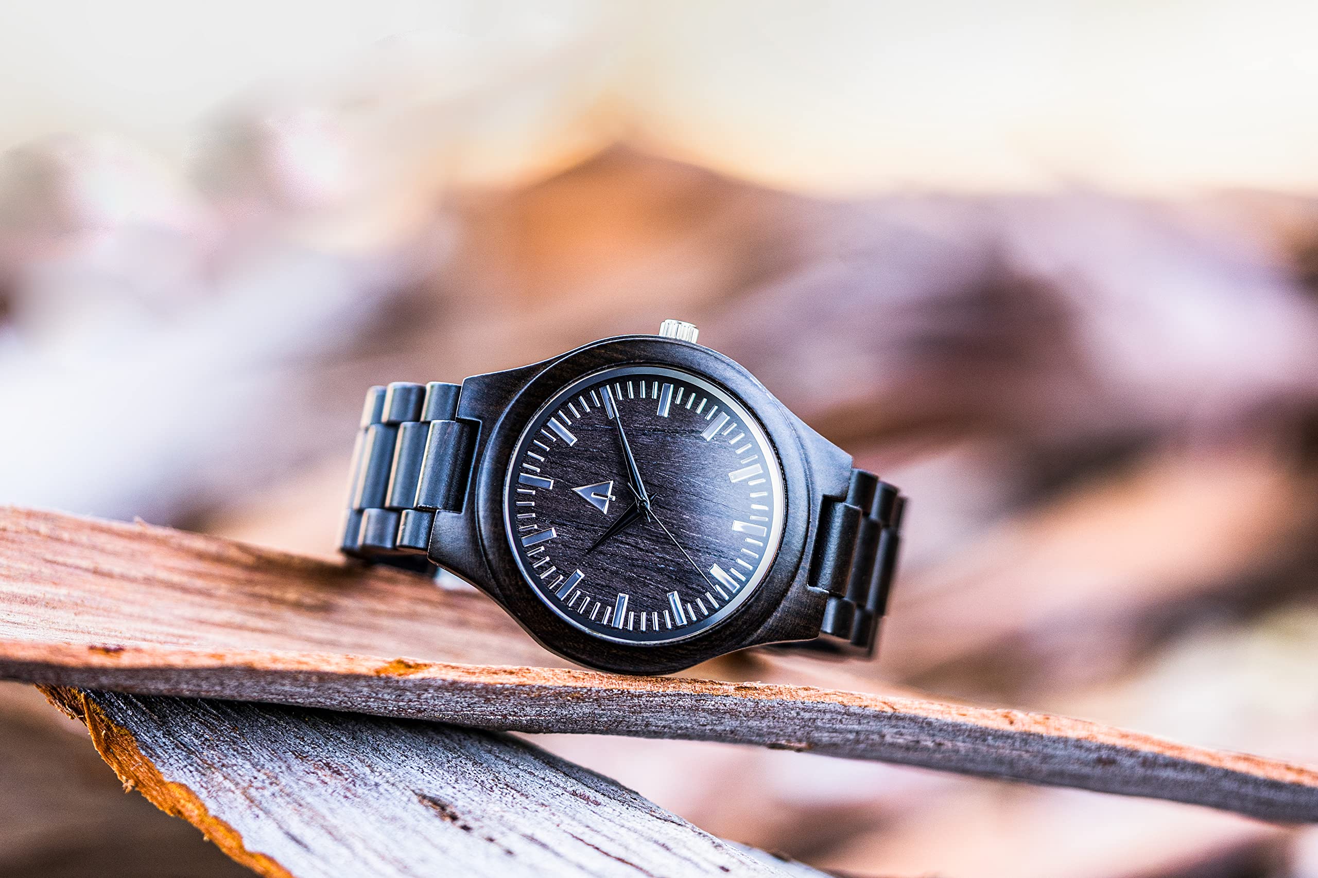 Men's Ebony Wood Watch - Japanese Quartz Movement & Adjustable Strap for Outdoor & Business