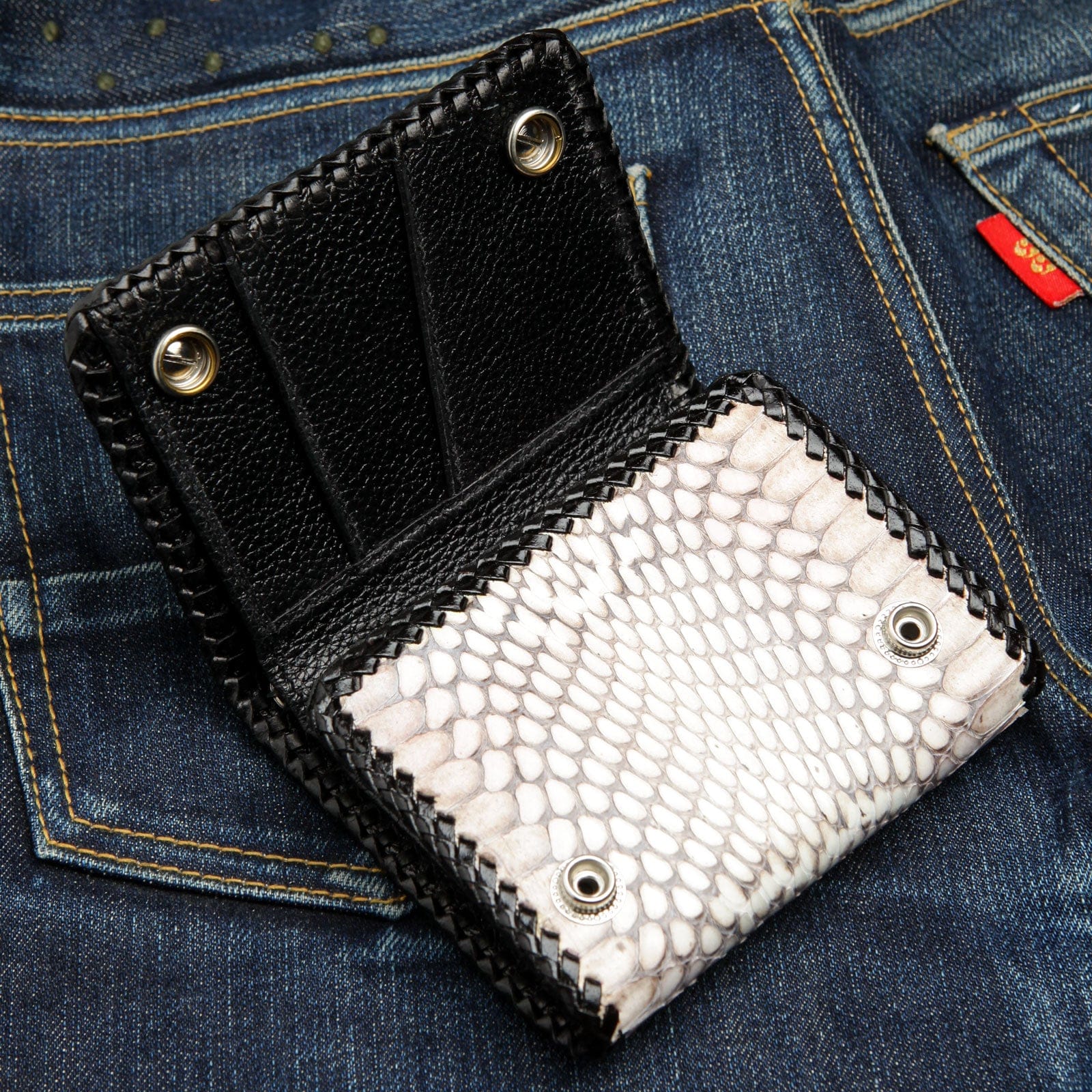 Genuine White Cobra Snake Leather Biker Wallet for Men - RFID Blocking Slim Bifold Wallet - Perfect for Motorcycle Riders, Travel & Everyday Use