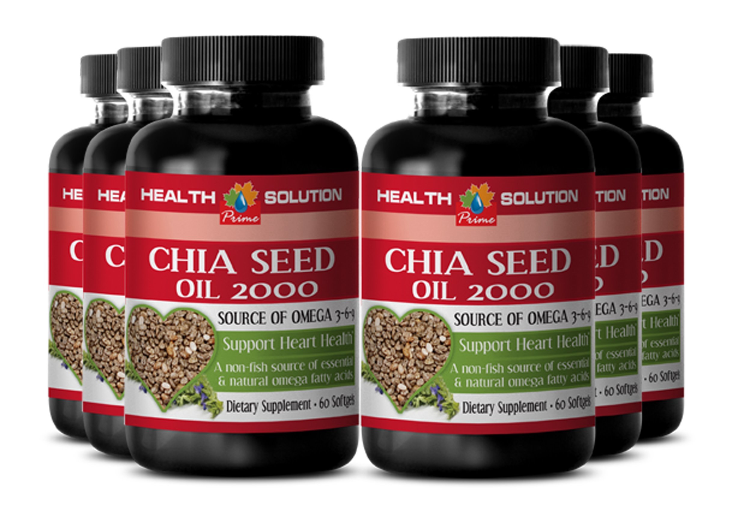 Organic Chia Seed Oil for Hair Growth & Weight Management - 2000mg Pure Cold-Pressed Chia Oil (6-Pack) - Promotes Shiny Hair & Healthy Metabolism for Daily Wellness Routine