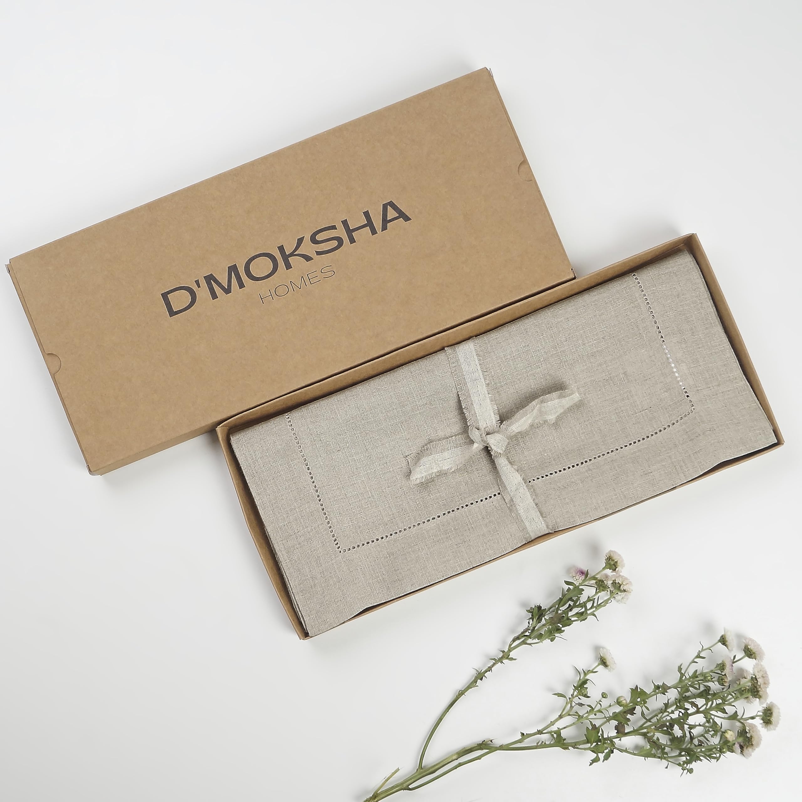 D'Moksha Homes 100% Pure Linen Table Runner 14x144 Inch - Classic Hemstitch Natural Tablecloth Decor - Machine Washable Farmhouse Dining Table Runner for Easter, Thanksgiving, Wedding & Home Decor