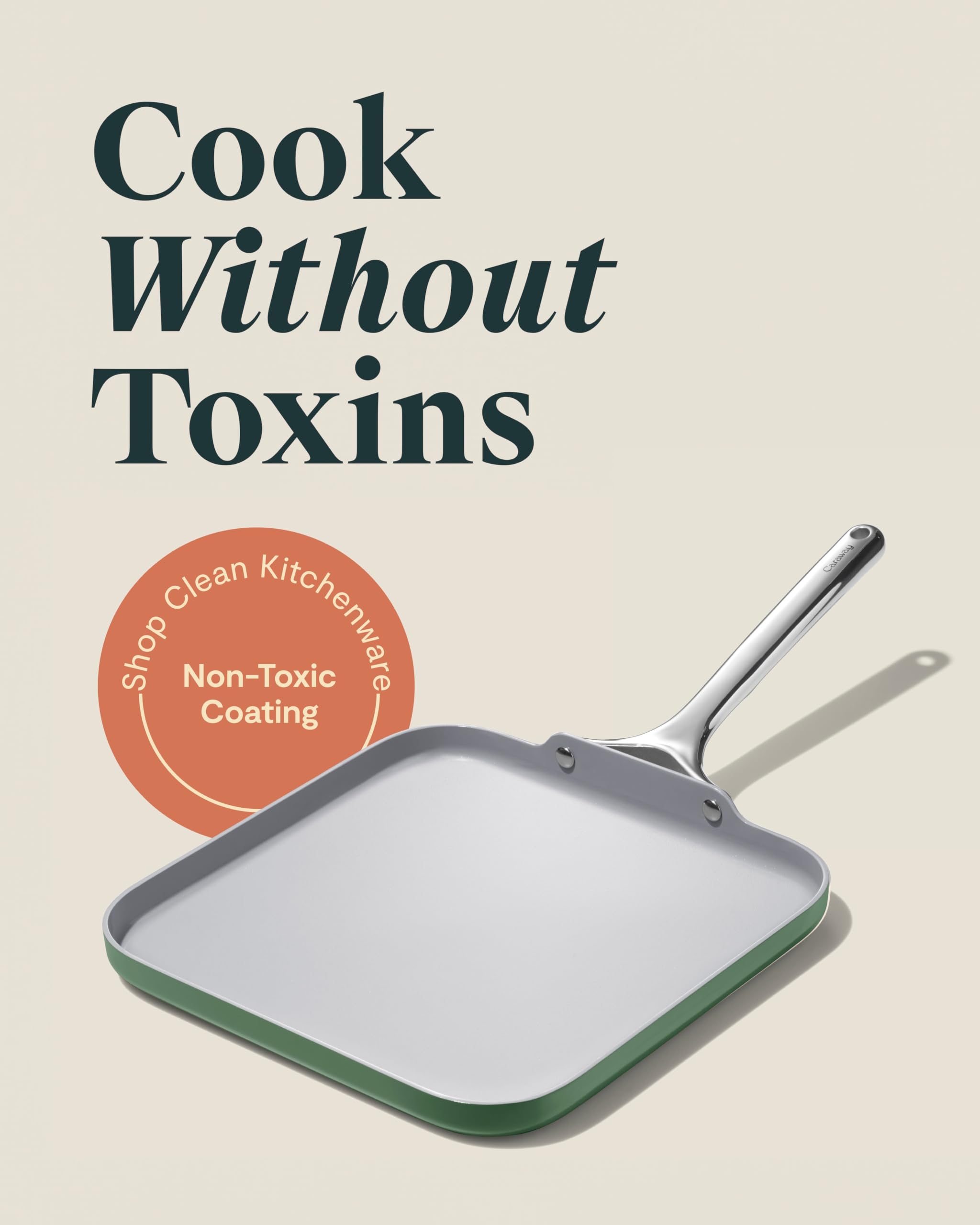 Caraway 11” Square Griddle Pan - Non-Toxic Ceramic Non-Stick Coating (PTFE & PFOA Free) - Oven Safe & Works on All Stovetops - Perfect for Pancakes, Burgers & Grilled Cheese - Sage Green Cookware