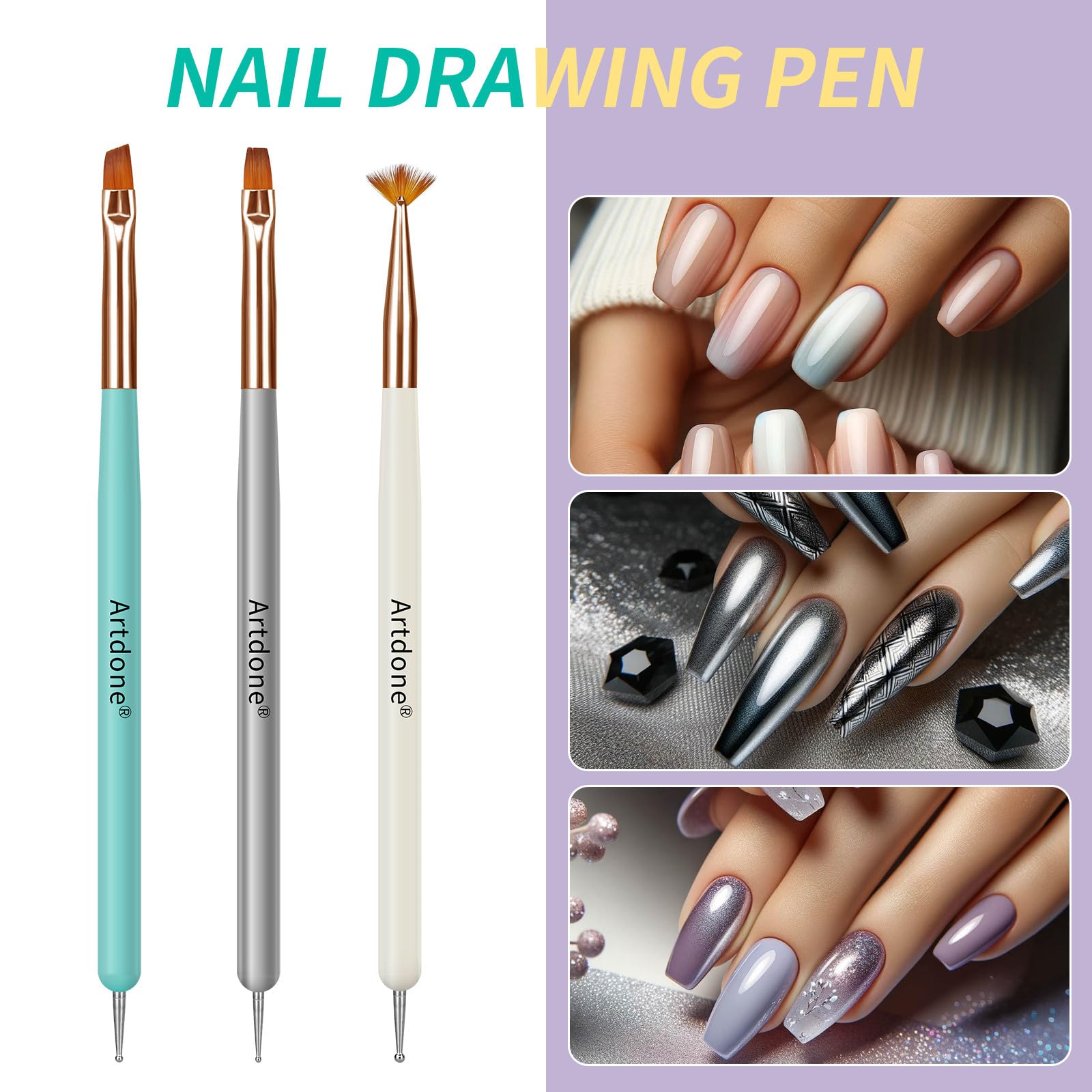 Artdone Double-Ended Nail Dotting Tools Kit - Professional Nail Art Brushes for Gel Polish, Liner & Detail Design - Perfect for DIY Nail Drawing, Painting & Creative Nail Art at Home or Salon