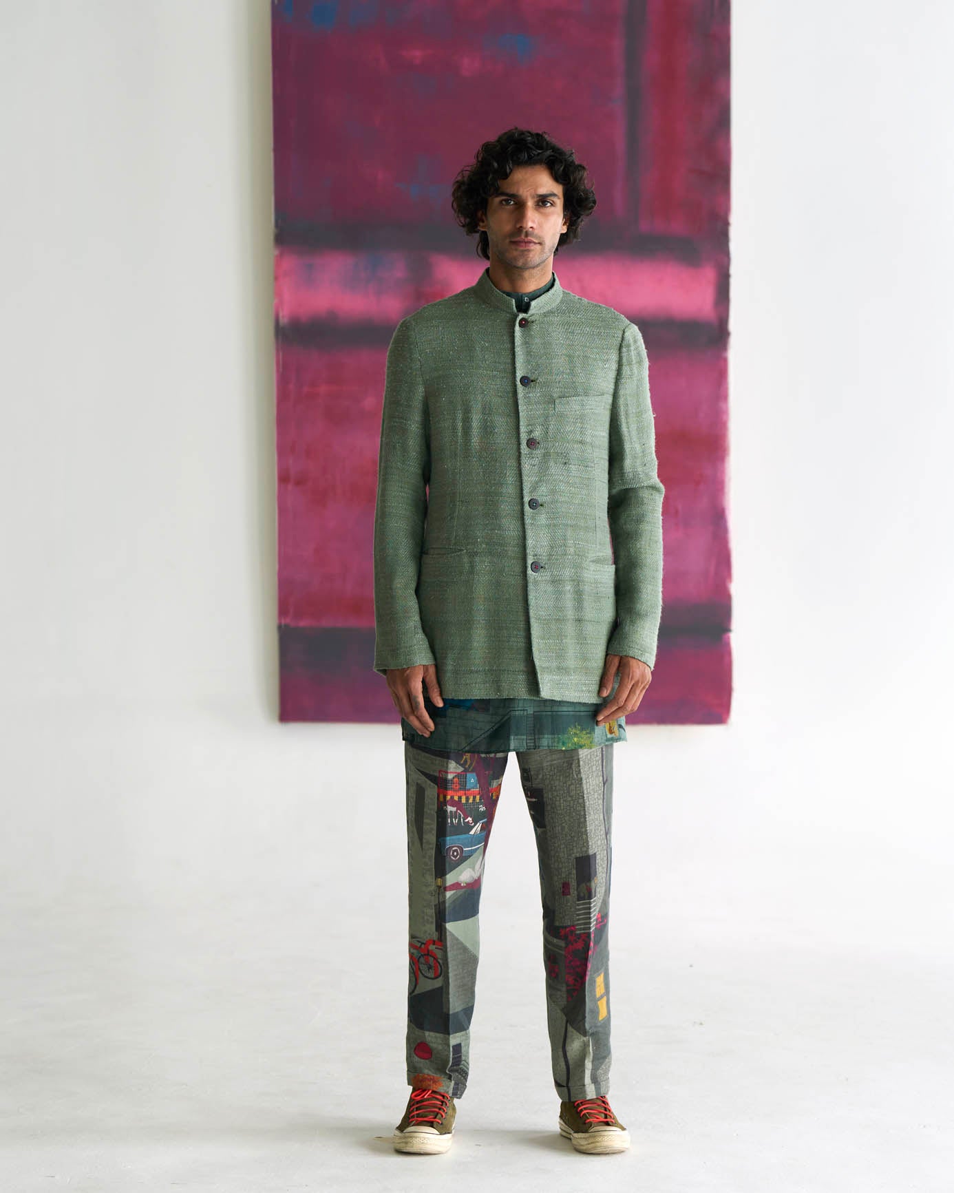Premium Eri Silk Bandhgala Jacket for Men - Elegant Sage Green Indian Wedding Attire & Formal Occasions