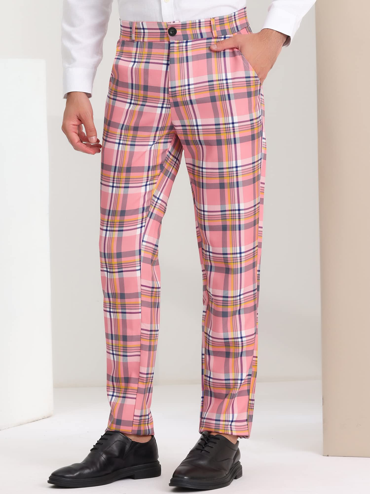 Lars Amadeus Men's Checkered Dress Pants - Flat Front Regular Fit Plaid Slacks for Work, Prom & Formal Occasions | Office Wear, Business Meetings & Special Events