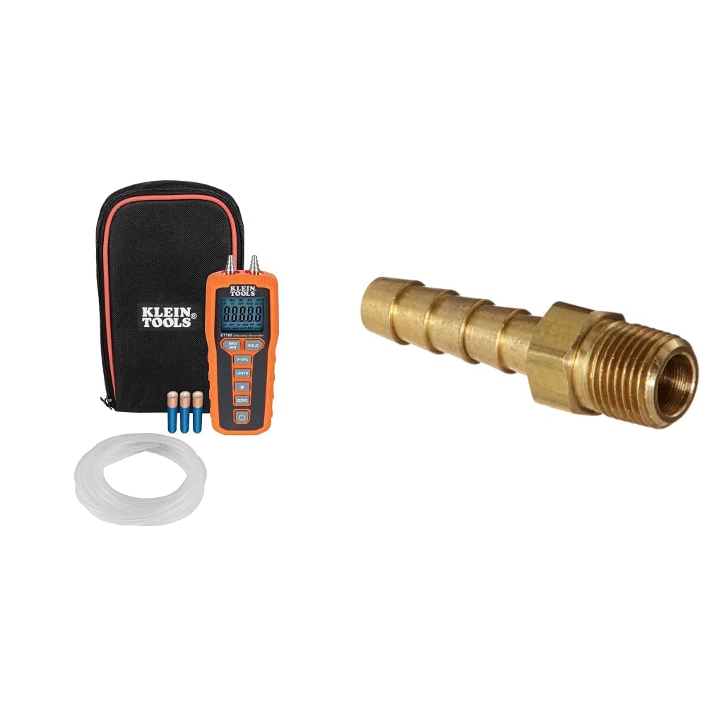 Digital Manometer Pressure Gauge Tester with Brass Hose Fitting Adapter - HVAC, Automotive & Industrial Air/Water Pressure Measurement Tool