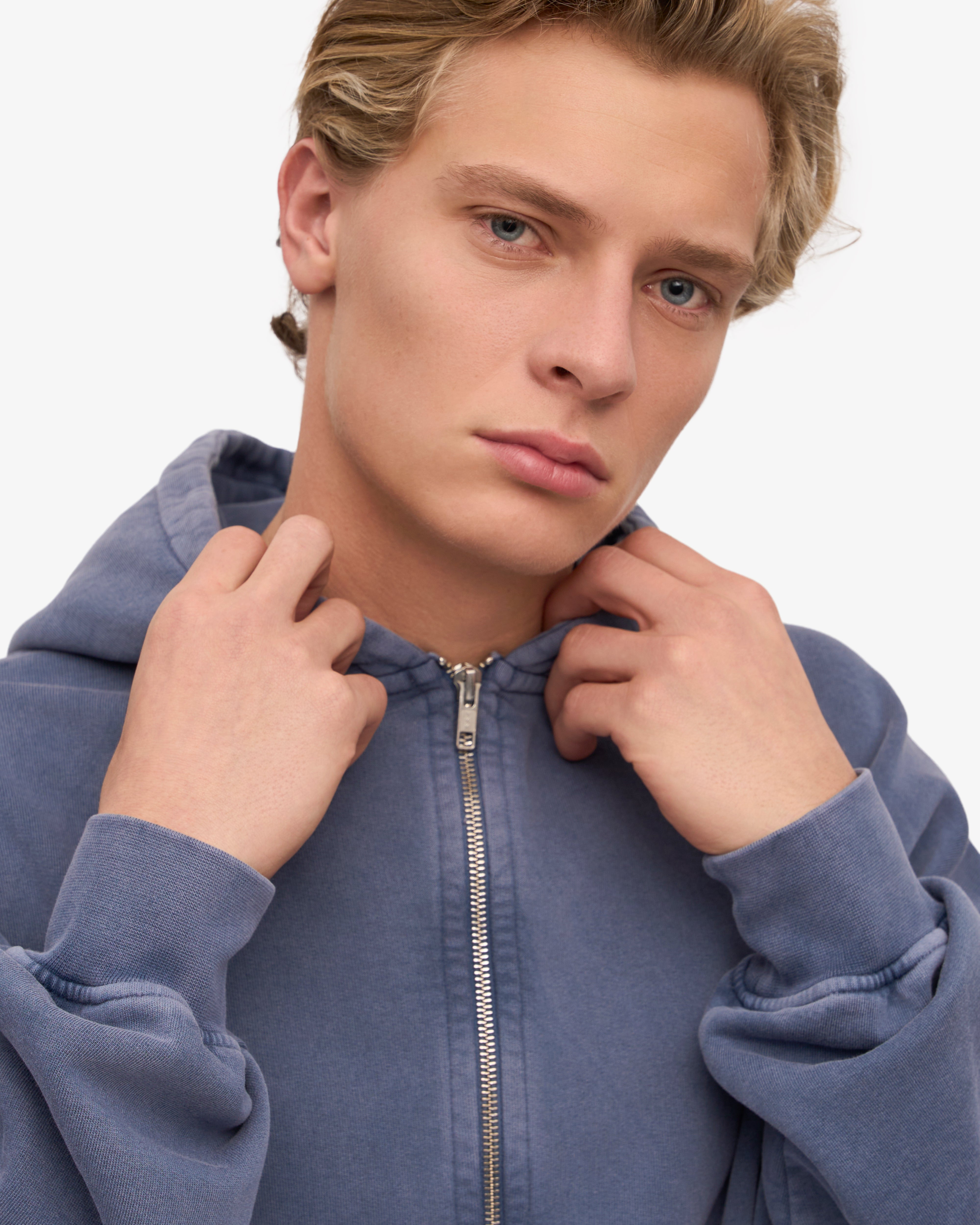 Organic Oversized Zip Hoodie for Men & Women - Soft Fleece Lined, Comfortable & Warm - Neptune Blue - Perfect for Casual Wear, Gym, and Outdoor Activities
