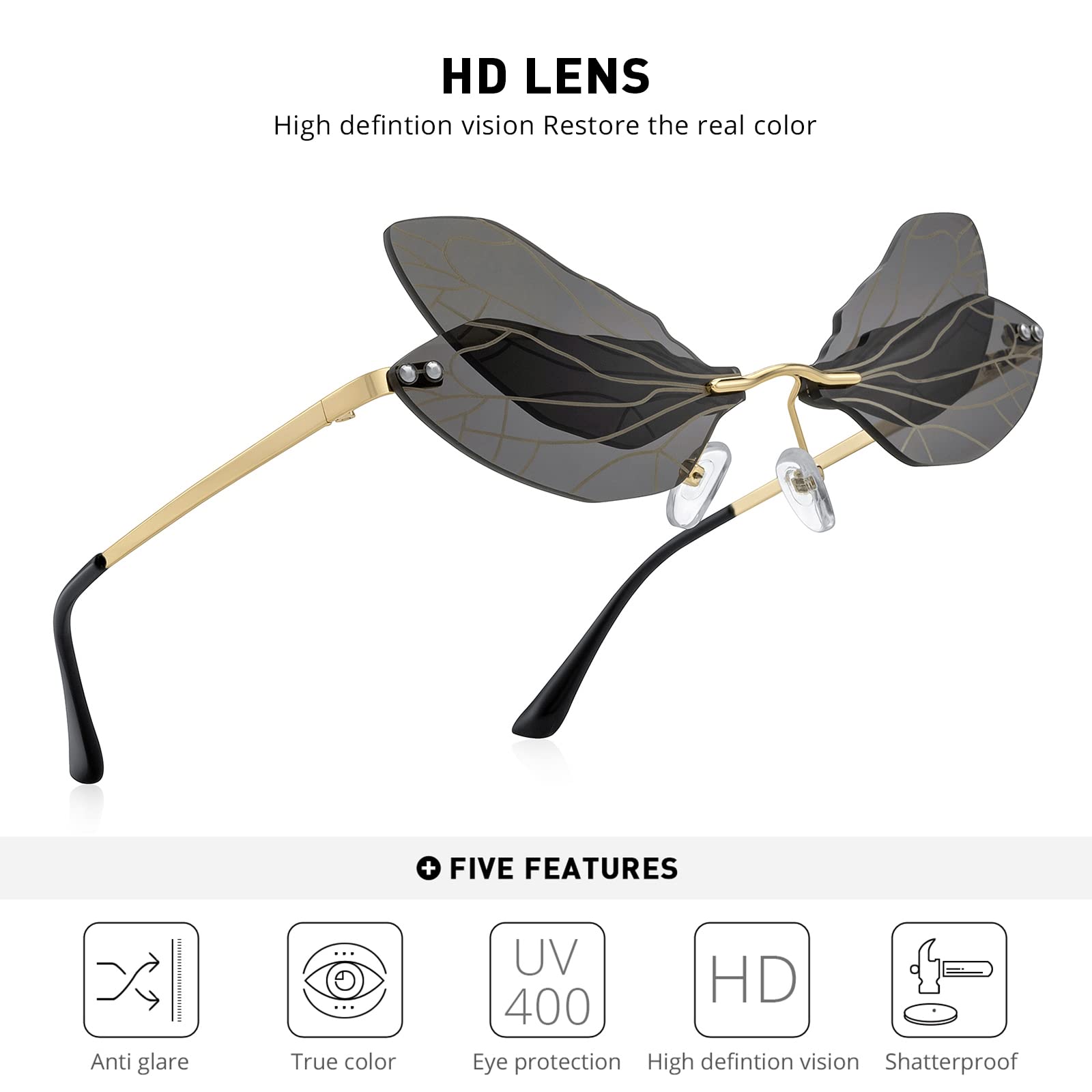 Women's Dragonfly Wing Sunglasses - Frameless Party Shades for Outdoor Fashion