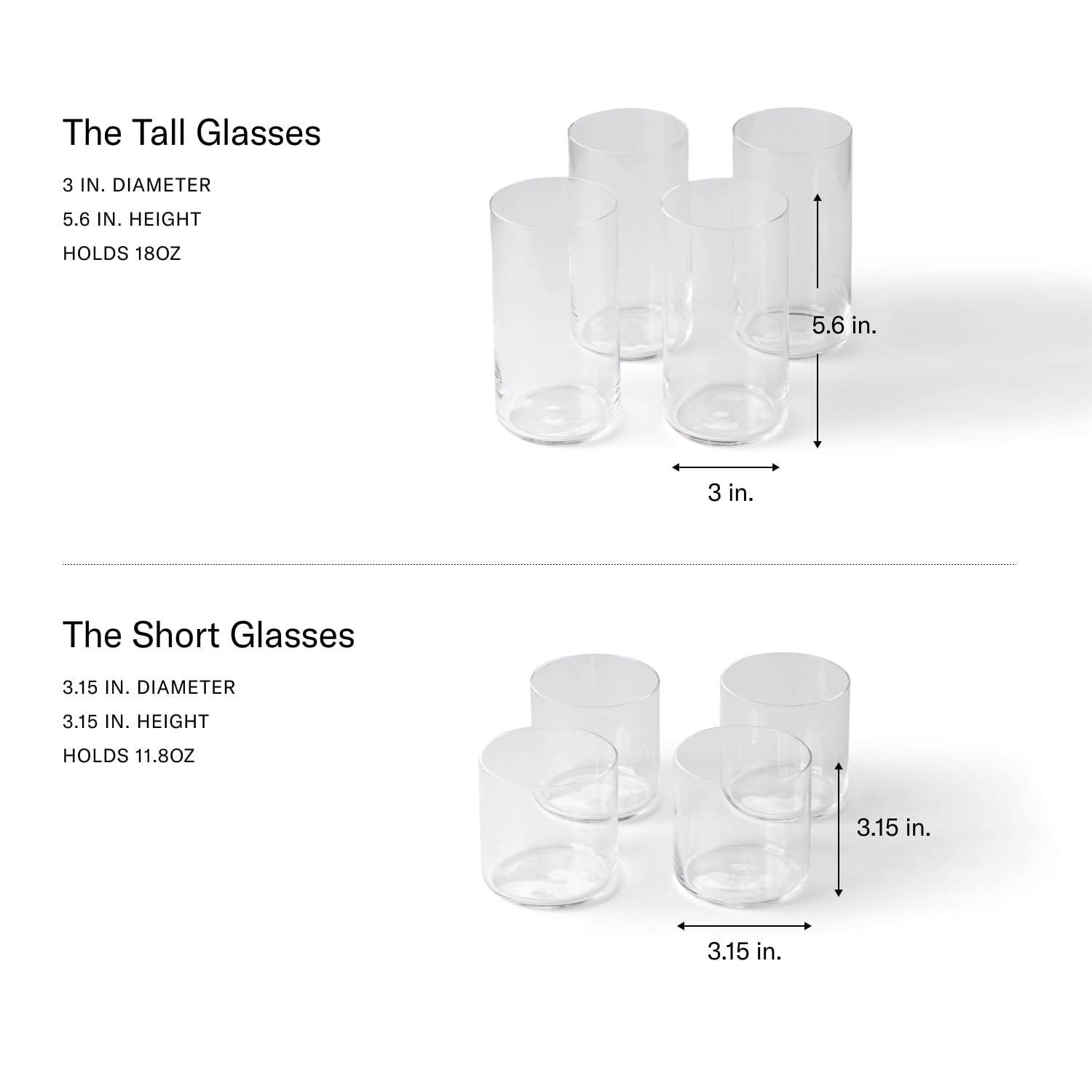 Premium Glassware Set - 4 Tall & 4 Short Drinking Glasses - Durable, Lightweight & Dishwasher Safe Cups for Cocktails, Juice, Water - Perfect for Parties, Home Bar & Everyday Use