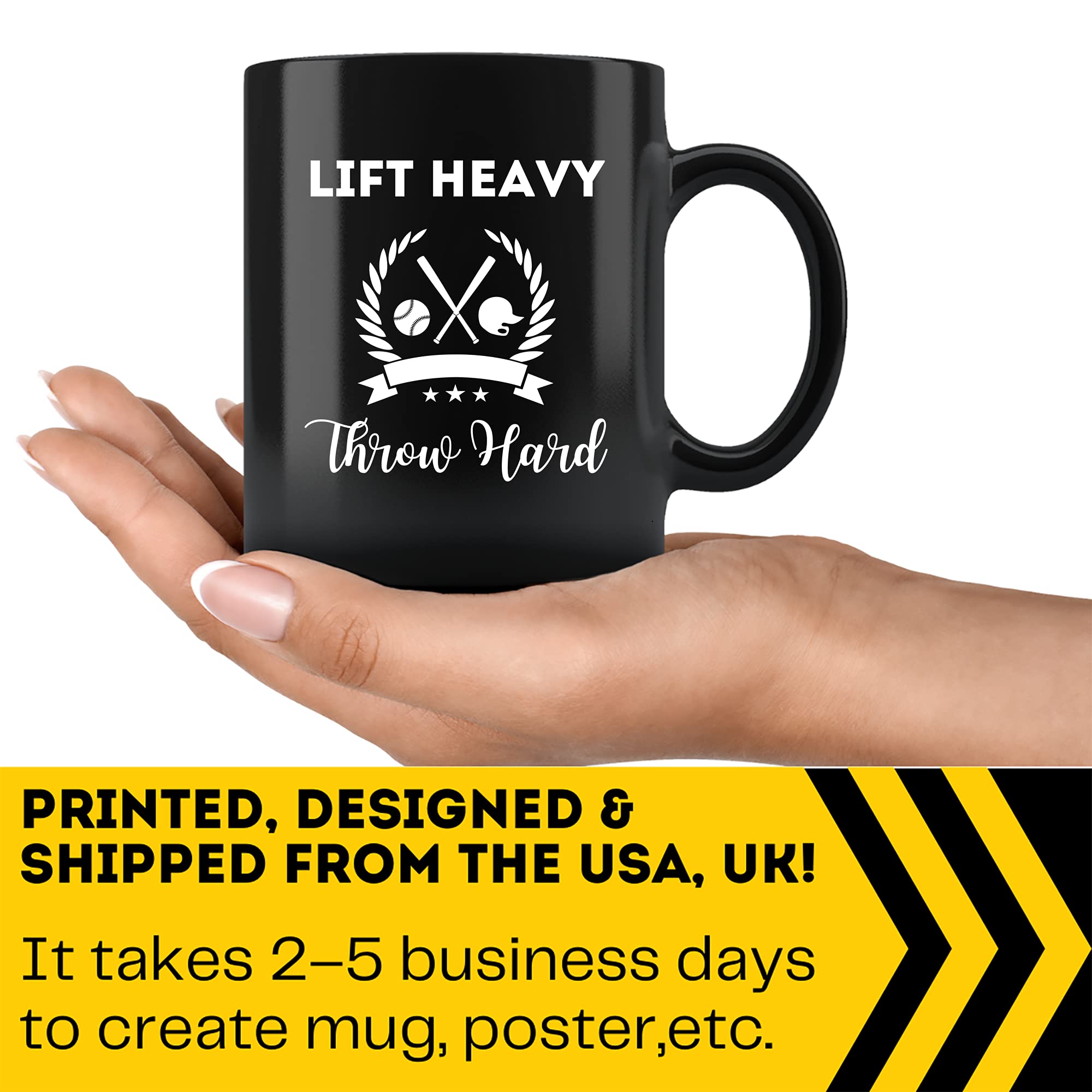 11Oz Black Baseball Mug - Funny Lift Heavy Throw Hard Pitcher Design for Coffee, Tea & Drinks - Perfect Gift for Baseball & Softball Fans