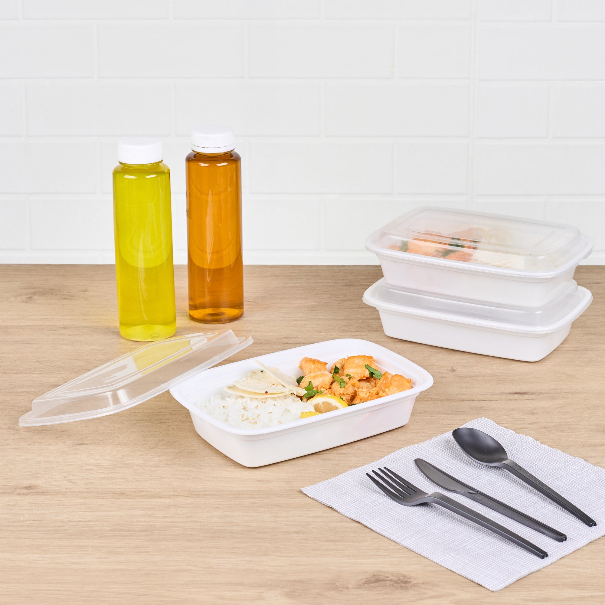 24 oz Rectangle White Plastic To Go Containers with Clear Lids - 50 Pack, Microwave Safe Food Storage (8