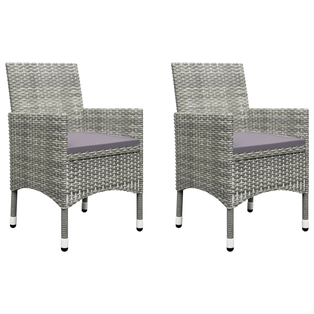 vidaXL 3-Piece Patio Bistro Set - Outdoor Bistro Table with 2 Chairs, Modern Poly Rattan & Tempered Glass Furniture for Porch, Deck, Garden or Balcony - Gray Contemporary Dining Set for Coffee, Breakfast and Relaxing Outdoors