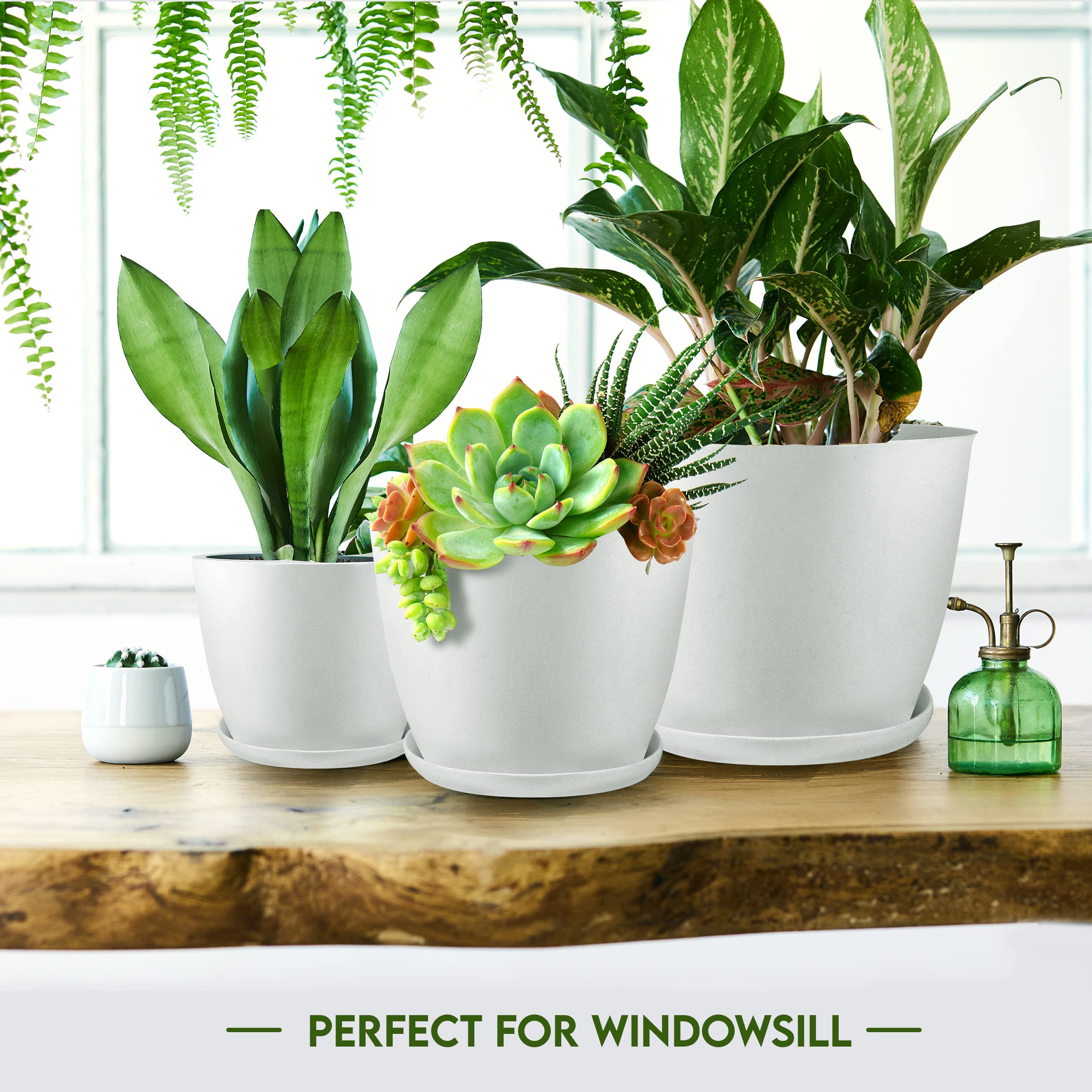 Utopia Home 5-Pack White Plastic Plant Pots with Drainage - 7/6.6/6/5.3/4.8 Inch Indoor Flower Planters for Succulents, Herbs & Houseplants - Perfect for Home Decor, Christmas Stocking Stuffers & Gardening Gifts