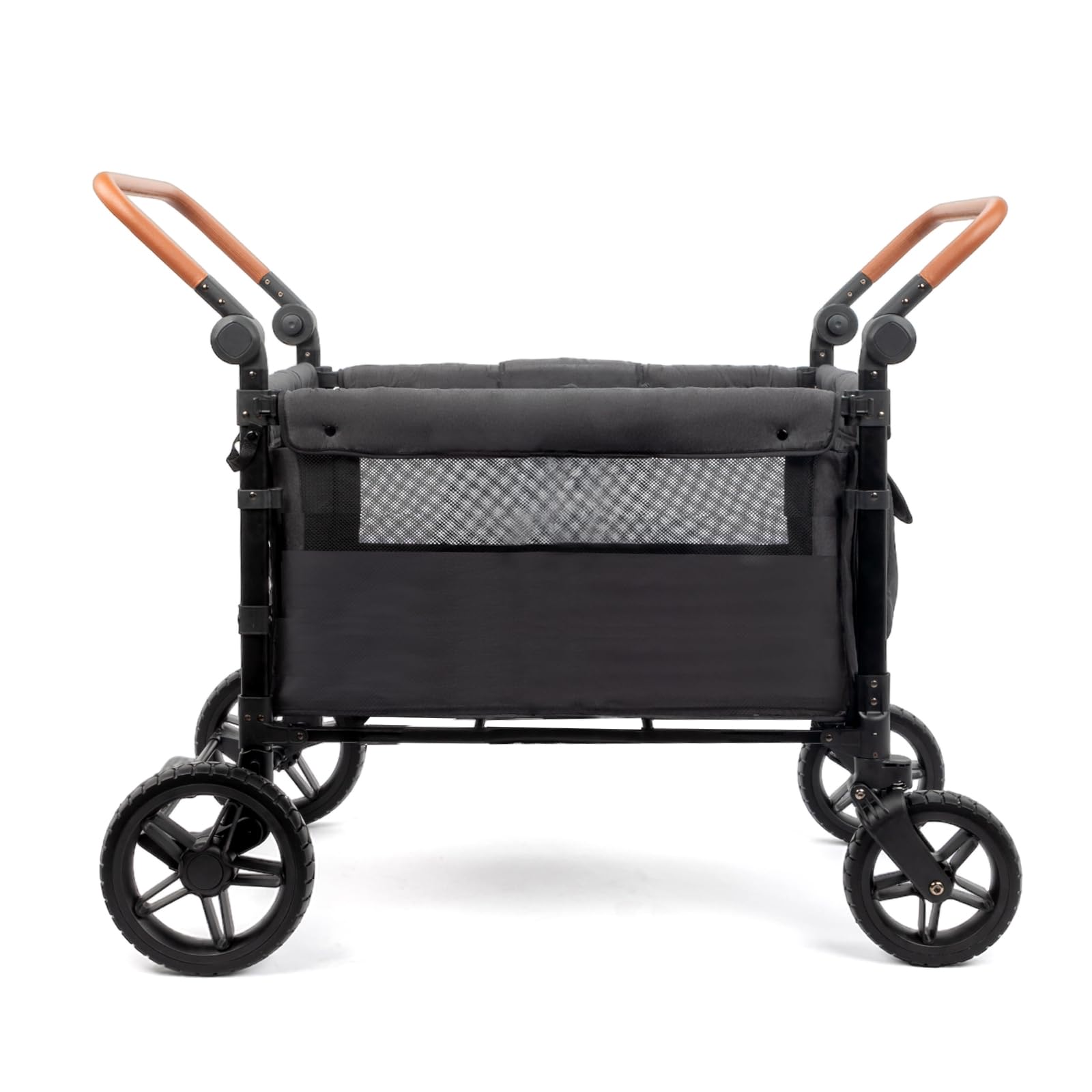 **4-Seater Foldable Stroller Wagon for Kids - Adjustable Handle, Canopy, Organizer & 5-Point Safety Harness (Black) - Perfect for Family Outings, Beach Trips & Shopping**