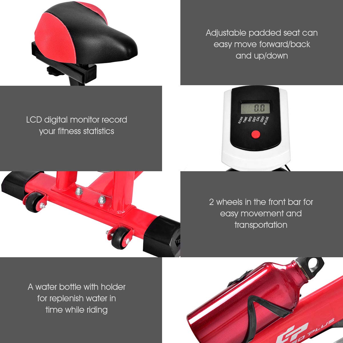 Goplus Indoor Cycling Bike - Stationary Exercise Bike with Heavy Flywheel, LCD Monitor & Water Bottle Holder | Cardio Fitness Cycle Trainer for Home Gym Workouts | Perfect for HIIT, Spinning & Endurance Training