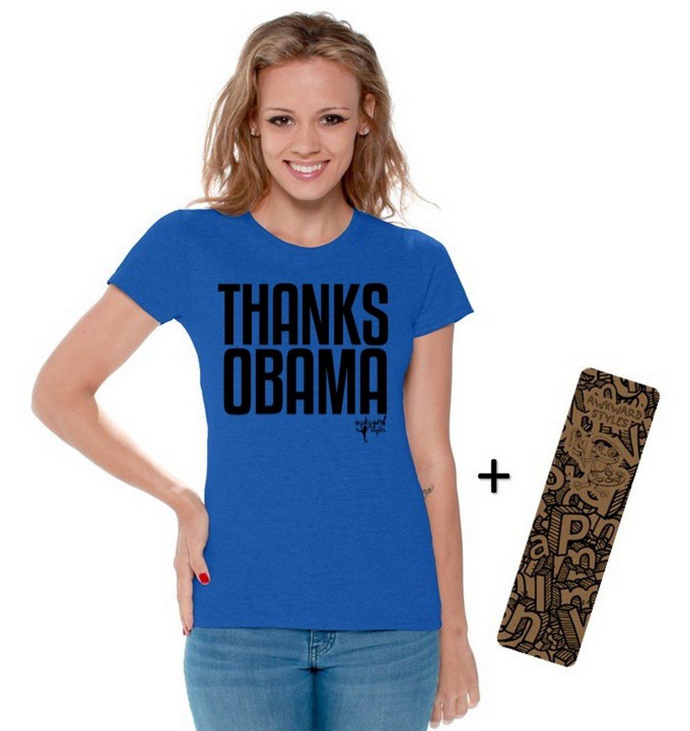 Awkwardstyles Women's Thanks Obama T-Shirt - Black Political Graphic Tee with Bonus Bookmark | Funny Slogan Shirt for Democrats, Liberals & Obama Fans | Great for Protests, Rallies & Political Events