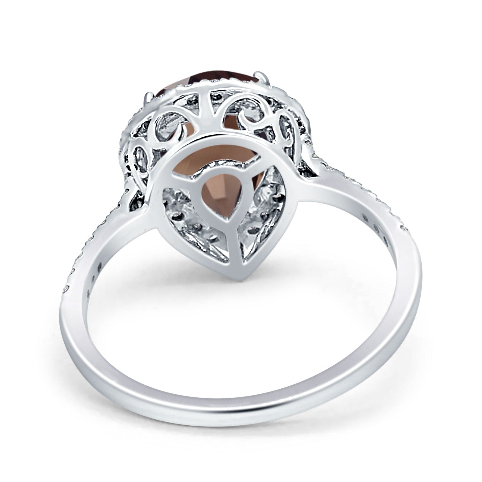 10K White Gold Pear Teardrop Natural Chocolate Smoky Quartz Halo Diamond Ring for Women - Elegant Bridal Jewelry, Anniversary Gift & Evening Party Accessory