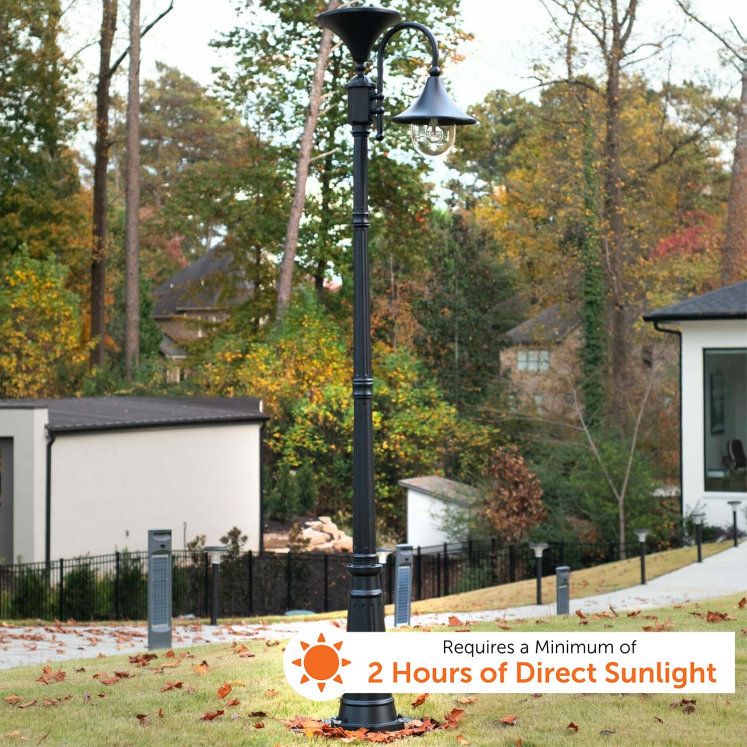 Gama Solar Everest Solar Lamp Post Light Kit - Black Cast Aluminum Outdoor Downlight with 2700K Warm White LED - Industrial Style Light Pole & Concrete Anchors - Perfect for Driveways, Gardens & Pathways