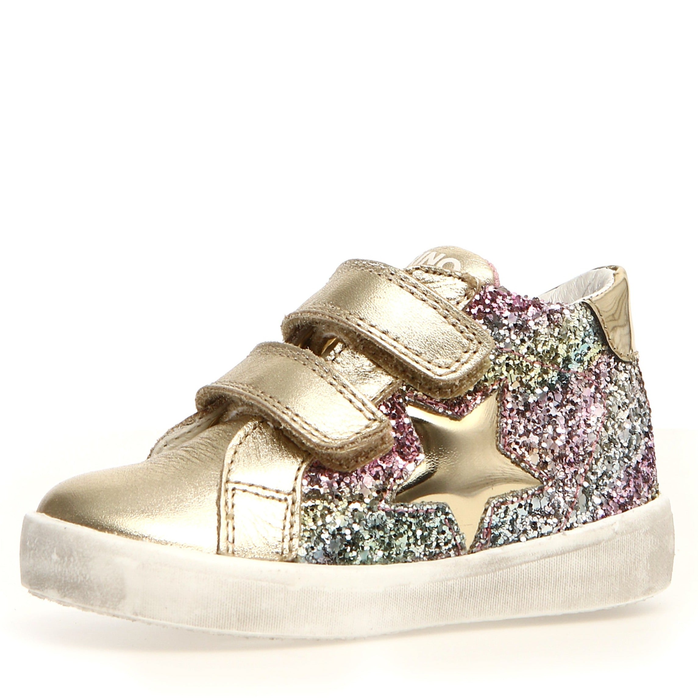 Naturino Dorrie Vl Metallic Glitter Shoes for Girls - Platinum | Sparkly Fashion Sneakers for School, Parties & Everyday Wear