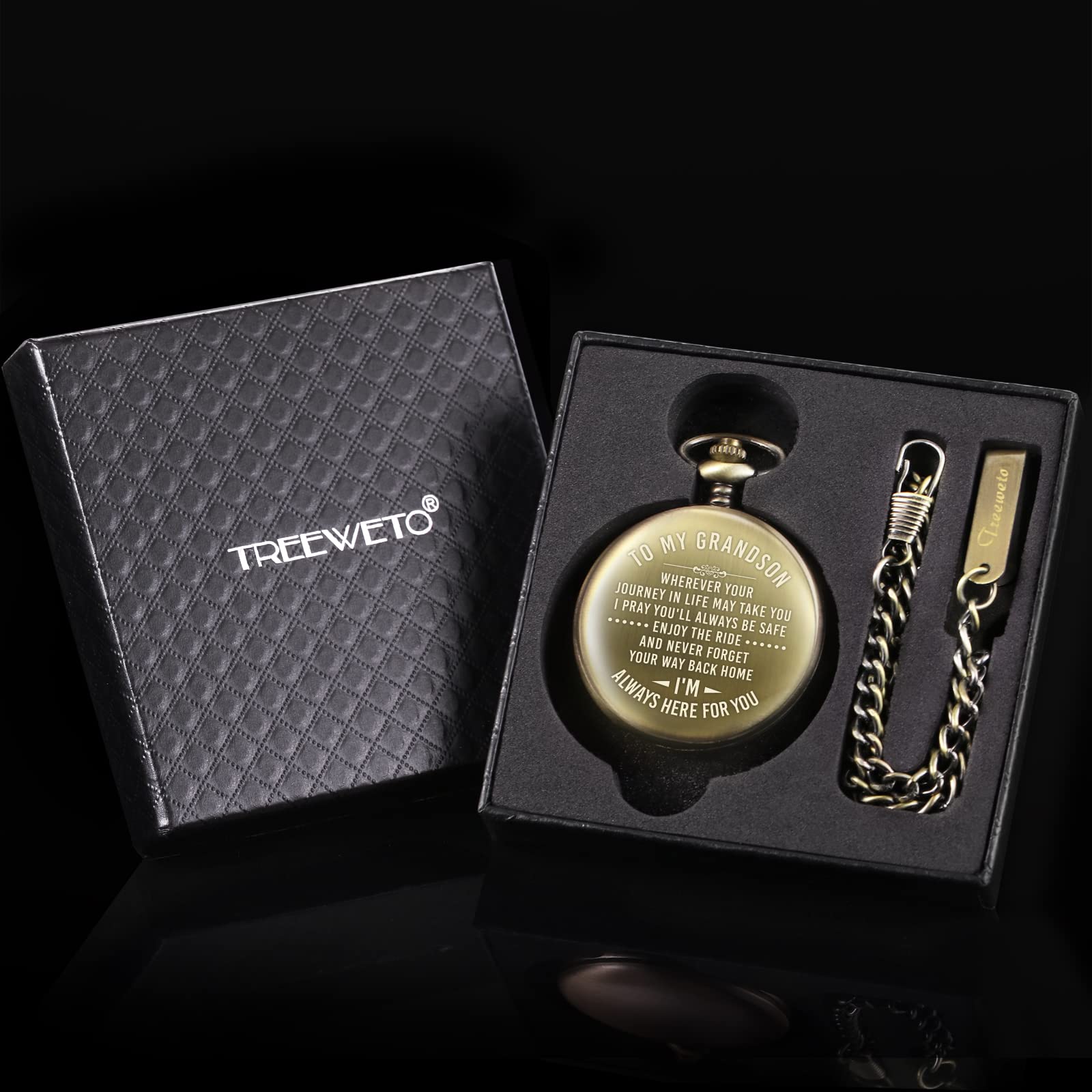 Engraved Men's Pocket Watch - Unique Birthday, Graduation Gift for Grandson, Him & Men | Personalized Keepsake from Grandpa & Grandma | Perfect for Formal Events, Weddings & Special Occasions