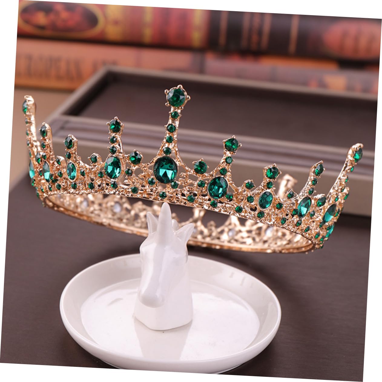 FOMIYES 2-Piece Bridal Crown Set - Diamond Wedding Tiara with Green Stones & Baroque Zircon Crystal Princess Headpiece for Bride, Bridesmaid, Birthday Party | Perfect for Weddings, Prom, Quinceañera & Special Occasions