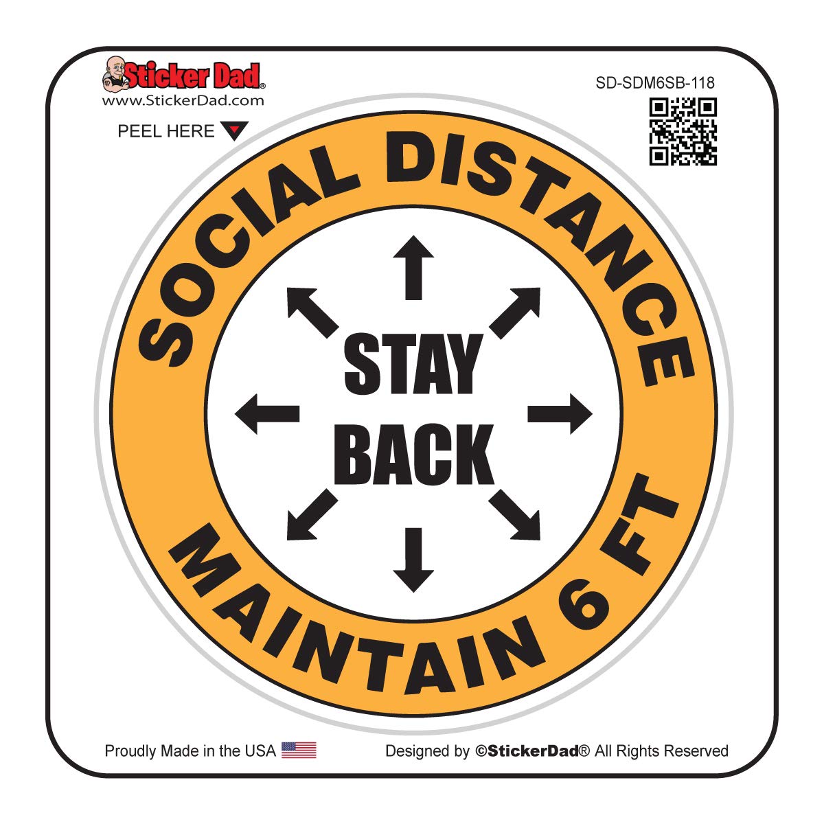 Social Distance 6 Feet Stay Back Stickers (2 Pack) - 4