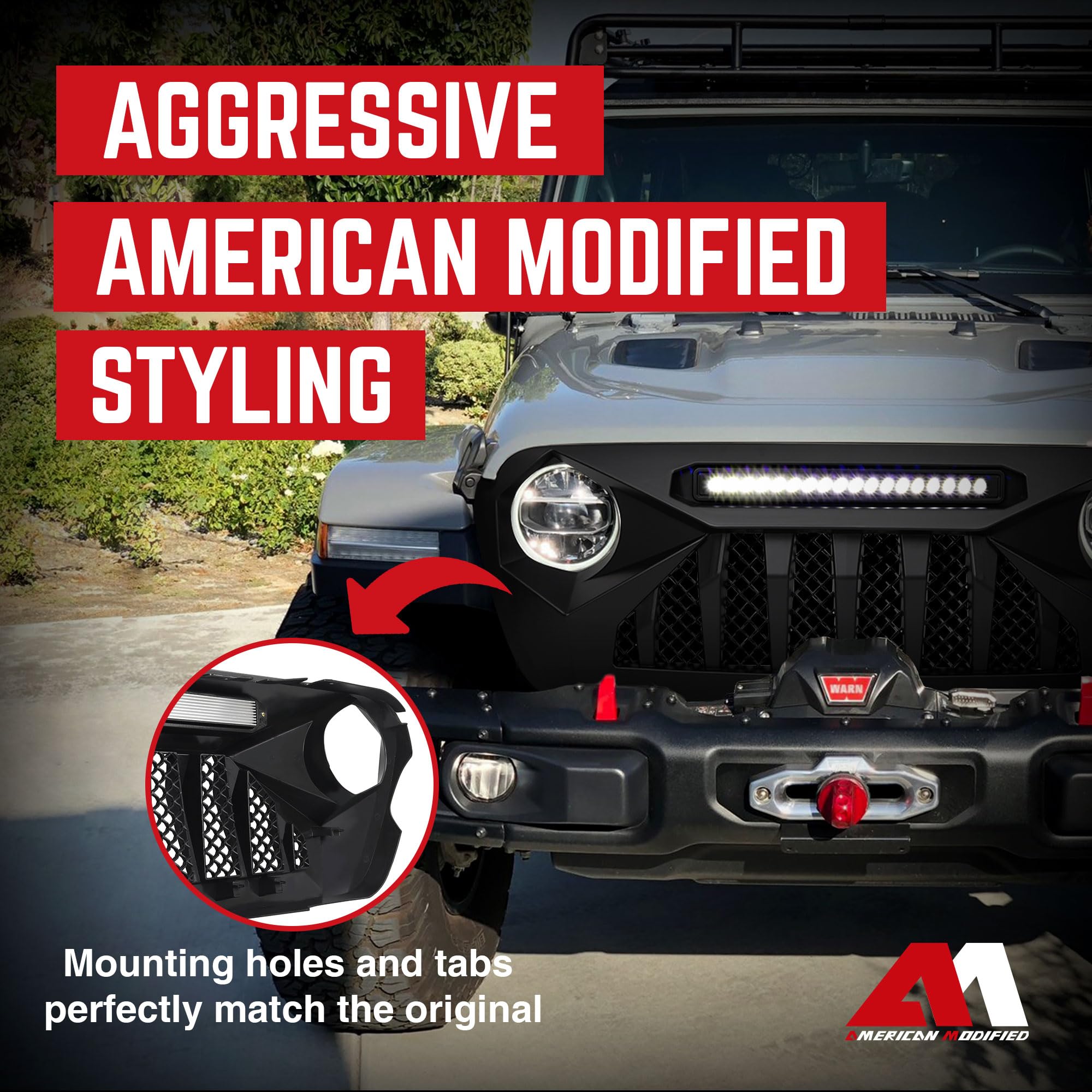 2018-2021 Jeep Wrangler JL & Gladiator JT LED Demon Grille - Matte Black Off-Road Grill with Lights (Non-Trailcam) | Upgrade for Truck & SUV Off-Roading Adventures