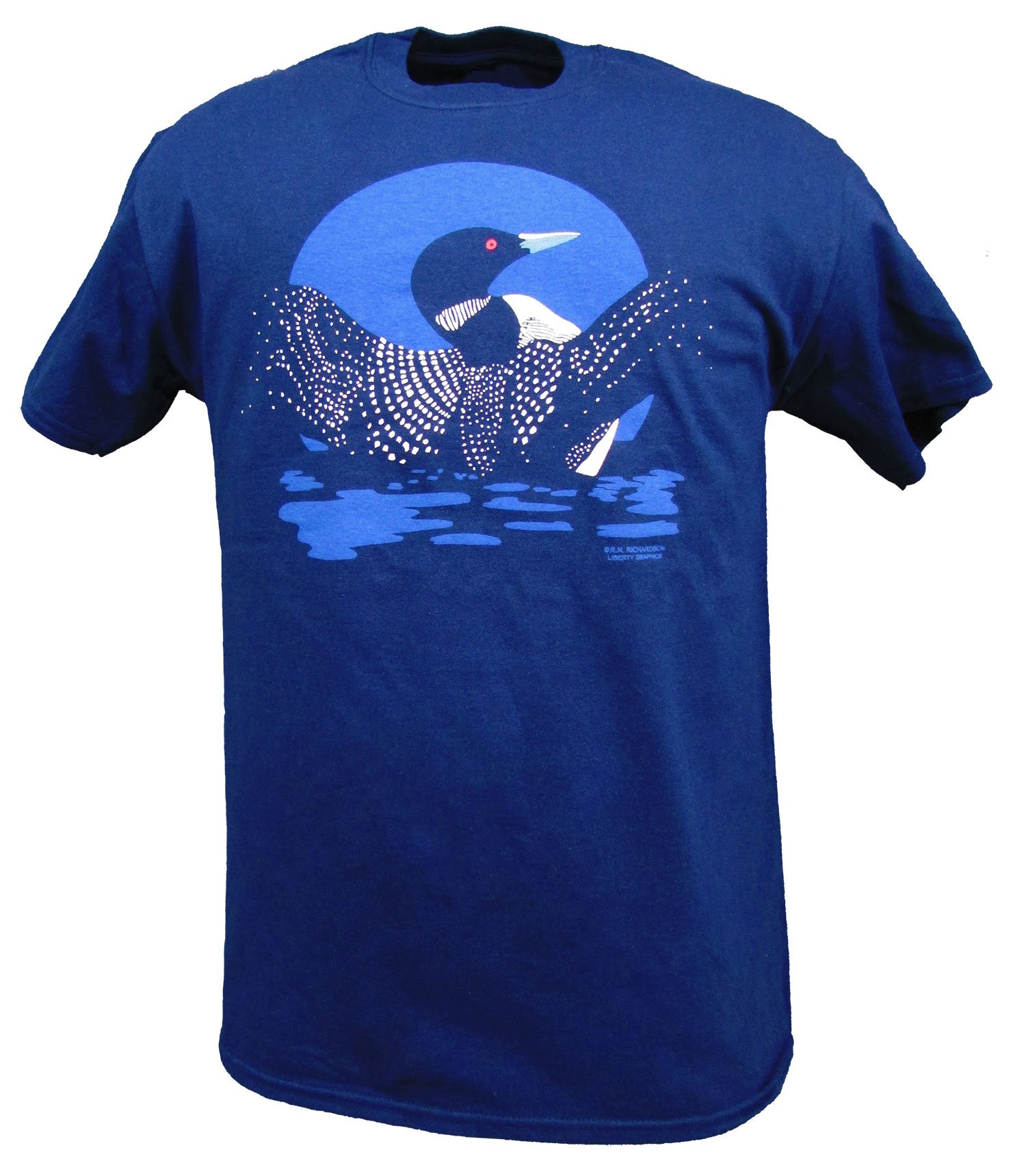Tom's Bird Feeders Loon Adult T-Shirt - Navy Blue Cotton Tee for Bird Watching & Outdoor Enthusiasts
