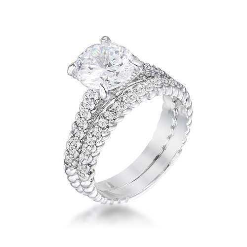 2.1Ct Rhodium Plated Baroque Style Wedding Ring Set - Elegant Bridal Jewelry for Engagement, Anniversary & Special Occasions
