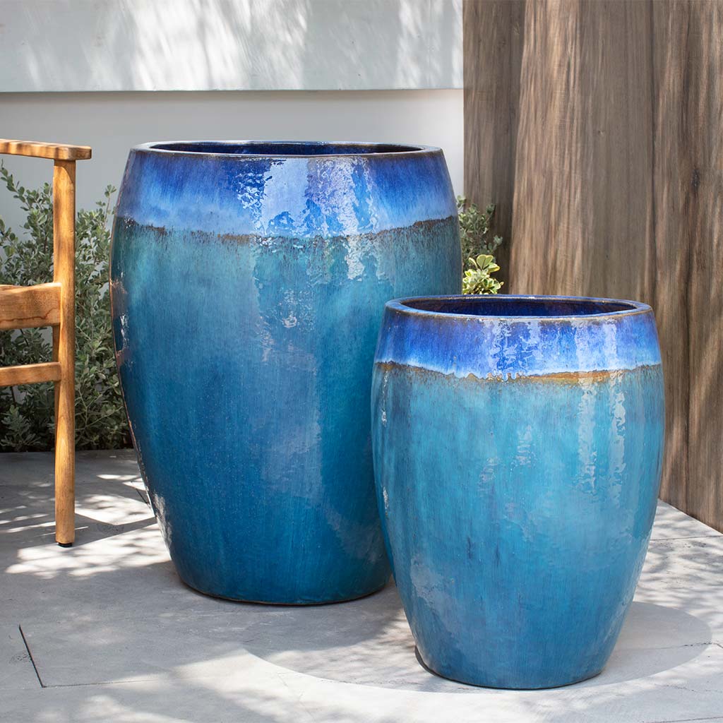Campania International Cabana Planter Set of 2 in Running Blue - Modern Outdoor Garden Decor for Patio, Poolside & Porch