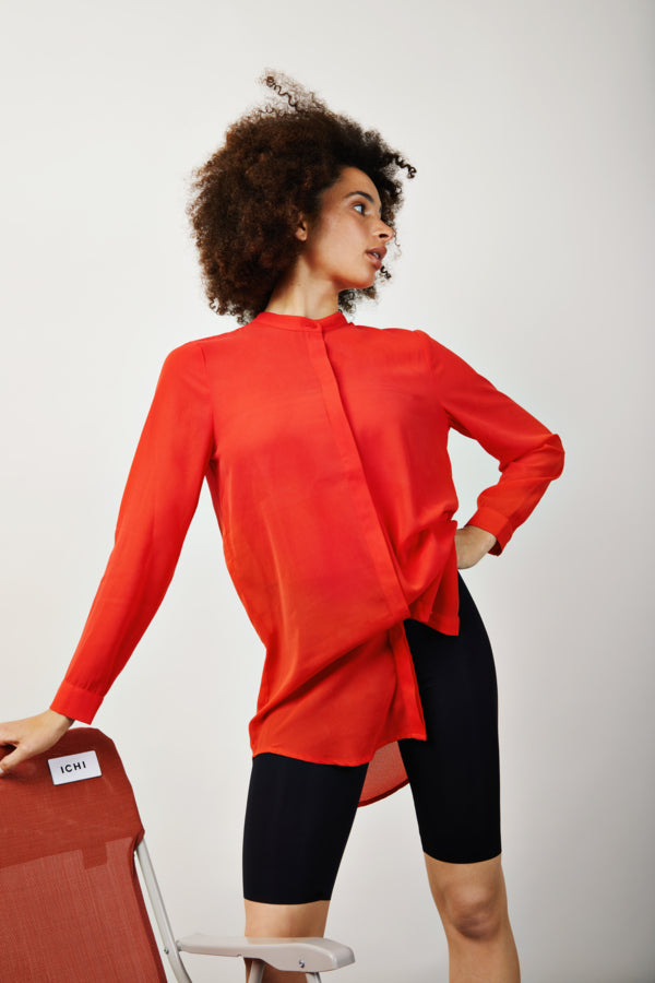 Cellani Longline Shirt for Women - Stylish Poppy Red Button Down Blouse | Perfect for Office Wear, Casual Outfits & Date Nights