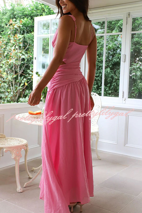 Elegant Solid Color V-Neck Waist Hollow Slim Maxi Dress for Women - Perfect for Summer Beach, Party & Evening Occasions