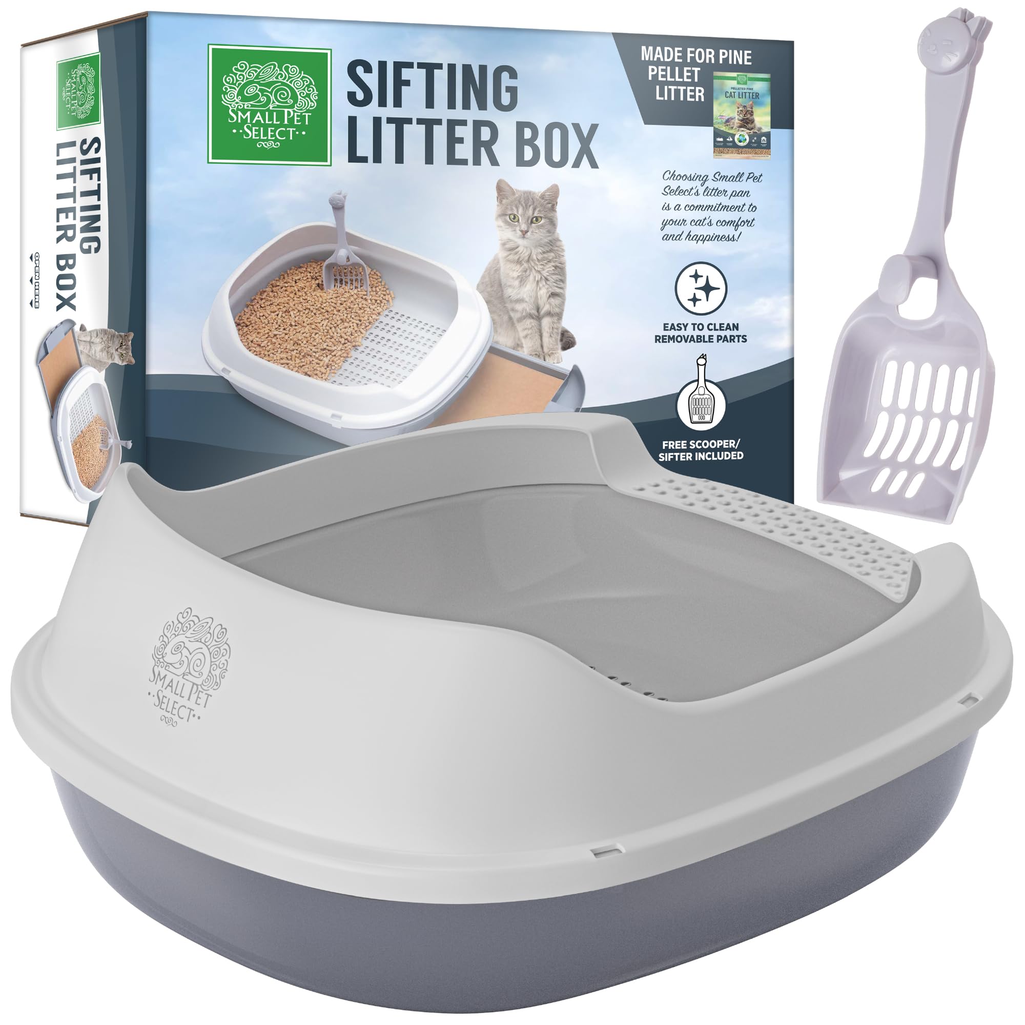 Premium Sifting Cat Litter Box with Scoop & Pee Pads - Easy Clean for Cats & Small Pets at Home