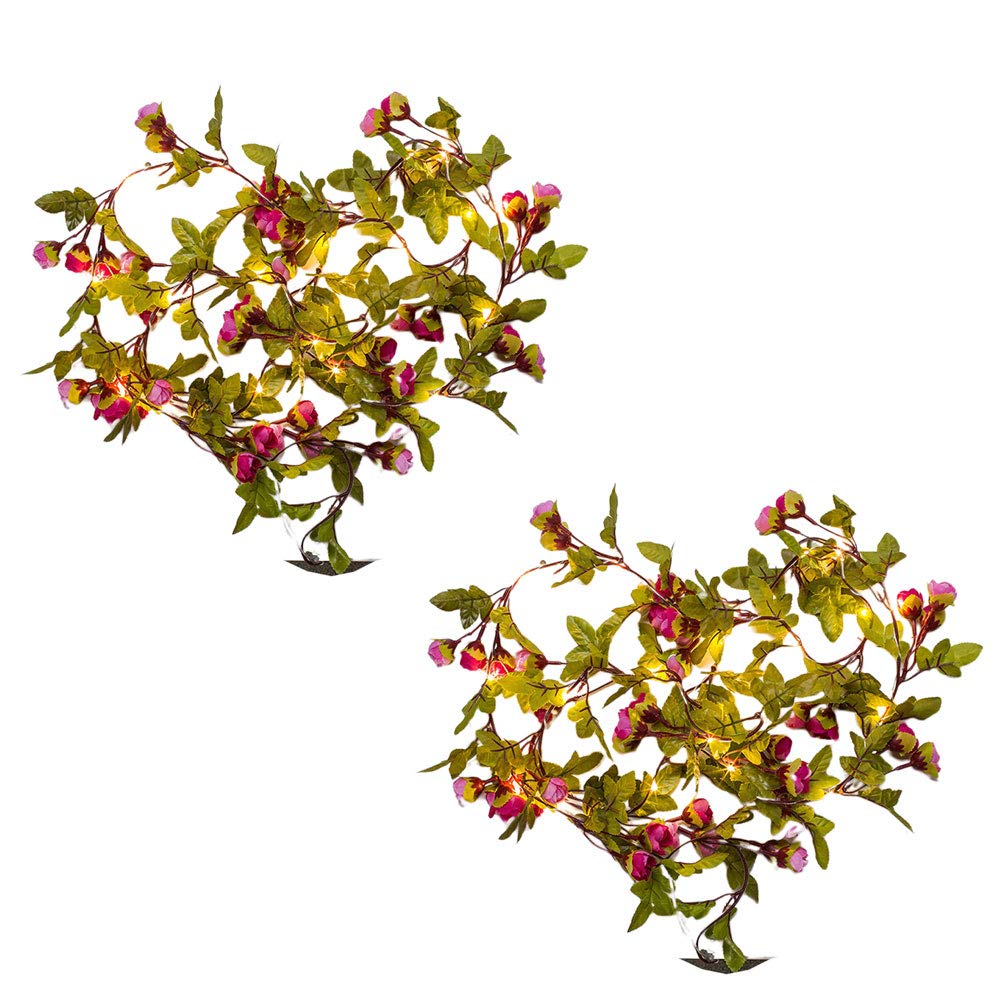 Amosfun 2Pcs 2.2M Rose Flower String Lights - Battery Operated Fairy Lights for Wedding, Party, Festival Decor - Romantic Rattan Vine Lighting for Bedroom, Garden, Patio