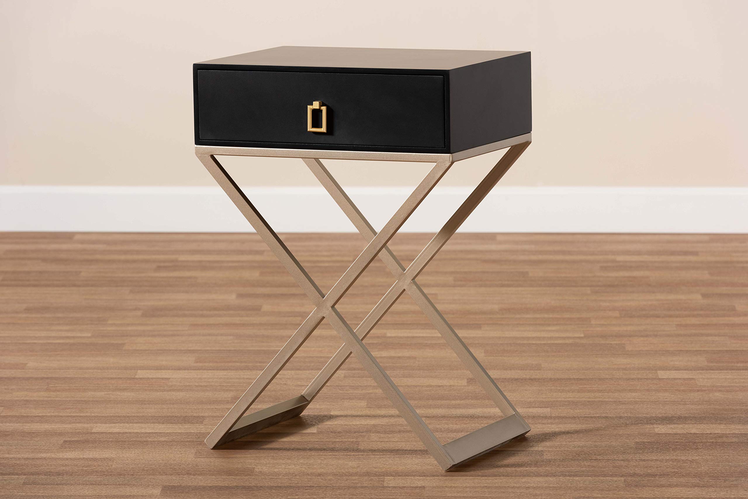 Baxton Studio Modern Nightstand with Drawer - Black, Brass & Gold Finish Bedside Table for Bedroom, Living Room & Guest Room
