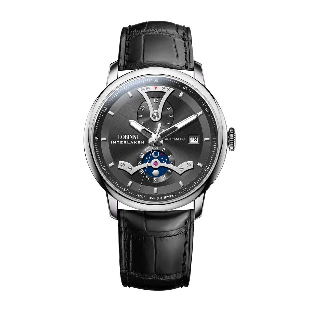 LOBINNI Automatic Men's Luxury Watch - Stainless Steel Self-Winding Mechanical Wristwatch with Sapphire Crystal, 50m Waterproof, Date/Month/24H Display | Perfect for Business, Formal Occasions & Everyday Wear