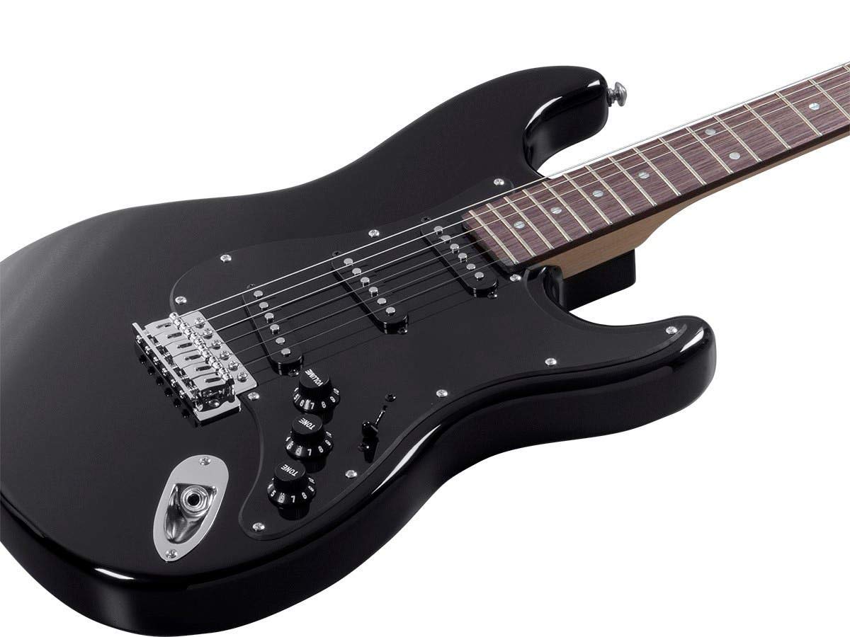 Monoprice Cali Classic Electric Guitar - Black, 6-String Solid Body with Double-Cutaway & SSS Pickups, Right-Handed, Includes Gig Bag - Ideal for Beginners & Practice Sessions - Indio Series