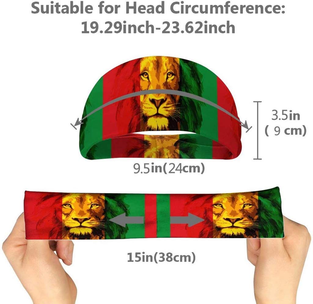 Reggae Rasta Flag Lion Headbands for Men & Women - Stretchy Sweat Wicking Sports Headband for Workout, Running, Yoga & Travel - Breathable Athletic Hairband & Headscarf for Fitness, Gym & Outdoor Activities