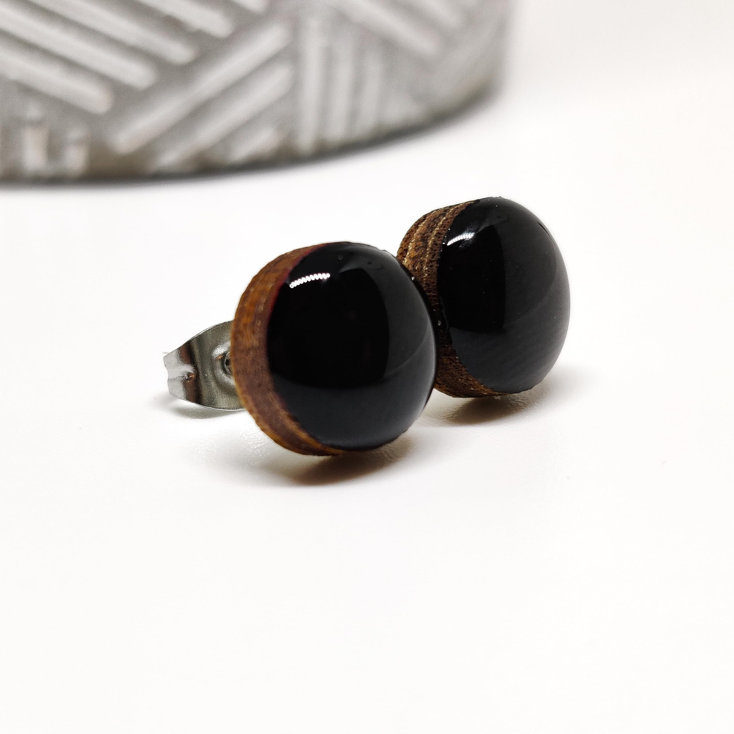 Black Stainless Steel Stud Earrings for Women & Men - 10mm Round Hypoallergenic Earrings for Sensitive Ears - Handmade Color Dot Studs - Perfect for Everyday Wear, Gifts & Special Occasions