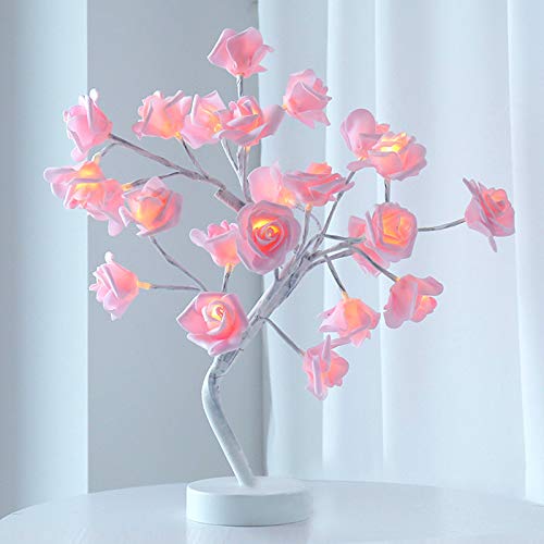 Rose Flower Table Lamp with 24 Warm White LED Lights - USB/Battery Powered Decorative Desk Lamp for Women, Teens & Girls | Perfect Gift for Bedroom, Wedding, Christmas Party Decor (Indoor/Outdoor Use)