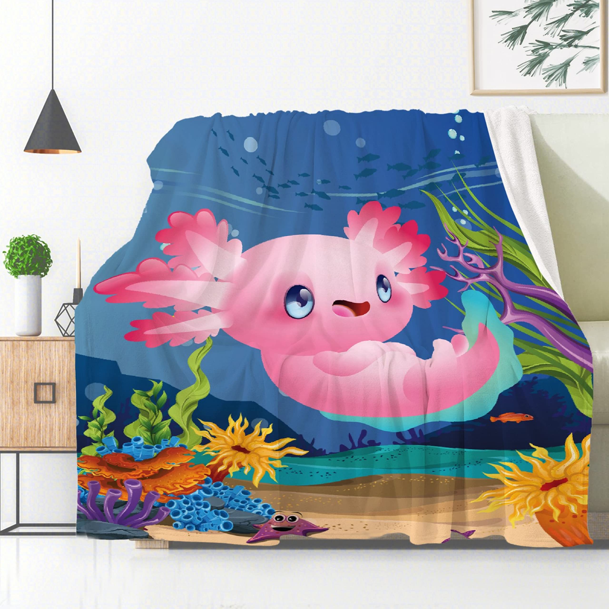 Cute Axolotl Plush Throw Blanket - Ultra Soft Lightweight Fleece Blanket for Baby Girls & Boys, 120