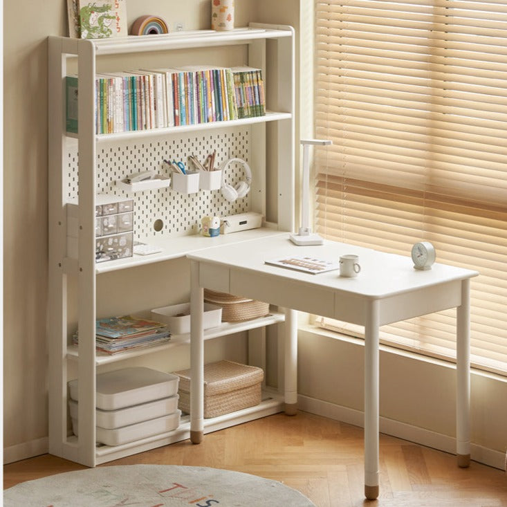 Birch Solid Wood Bookshelf - Modern Cream Floor Standing Bookcase with Adjustable Study Desk for Kids | Perfect for Children's Bedroom, Nursery, and Home Office Organization