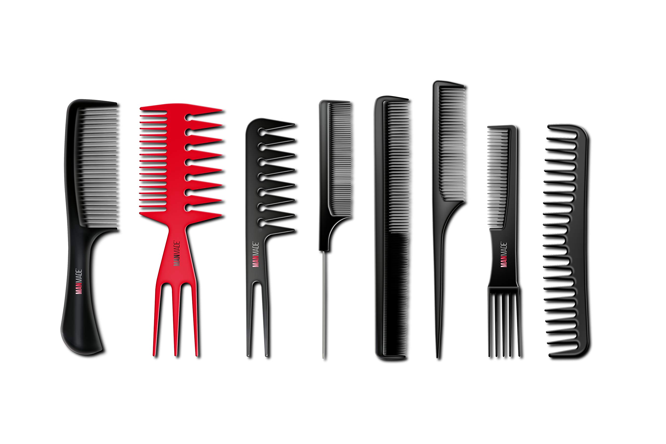 8 Piece Styling Combs Set for Men - Hair, Beard & Mustache Grooming Kit with Durable Plastic Teeth - Perfect for Home, Travel & Barber Use (Red)