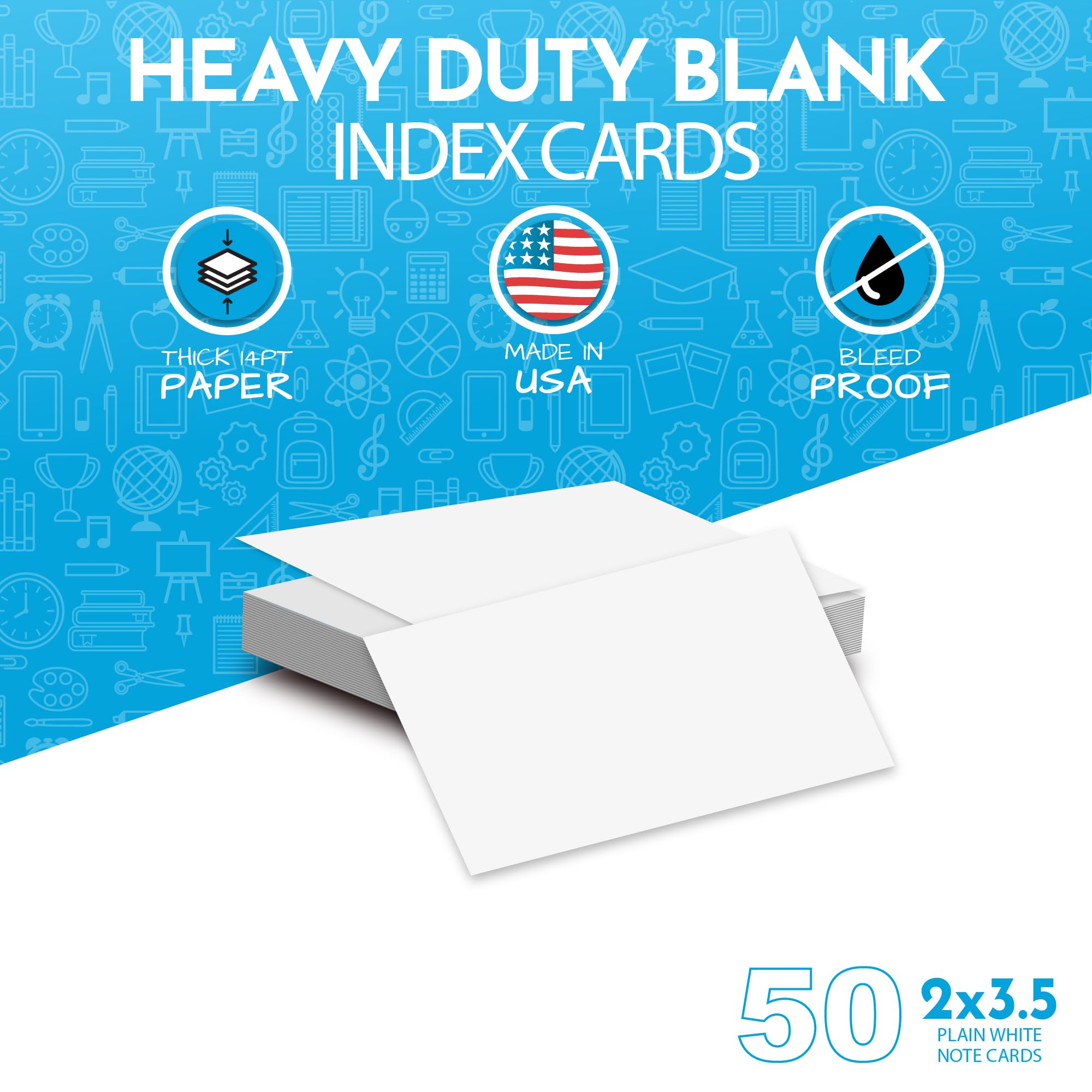 Premium 2x3.5 Inch Blank Index Cards - 50-Pack Heavy Duty Bleed-Proof Cardstock for Business Cards, Flashcards & Study Notes | Perfect for Office, School & Home Organization