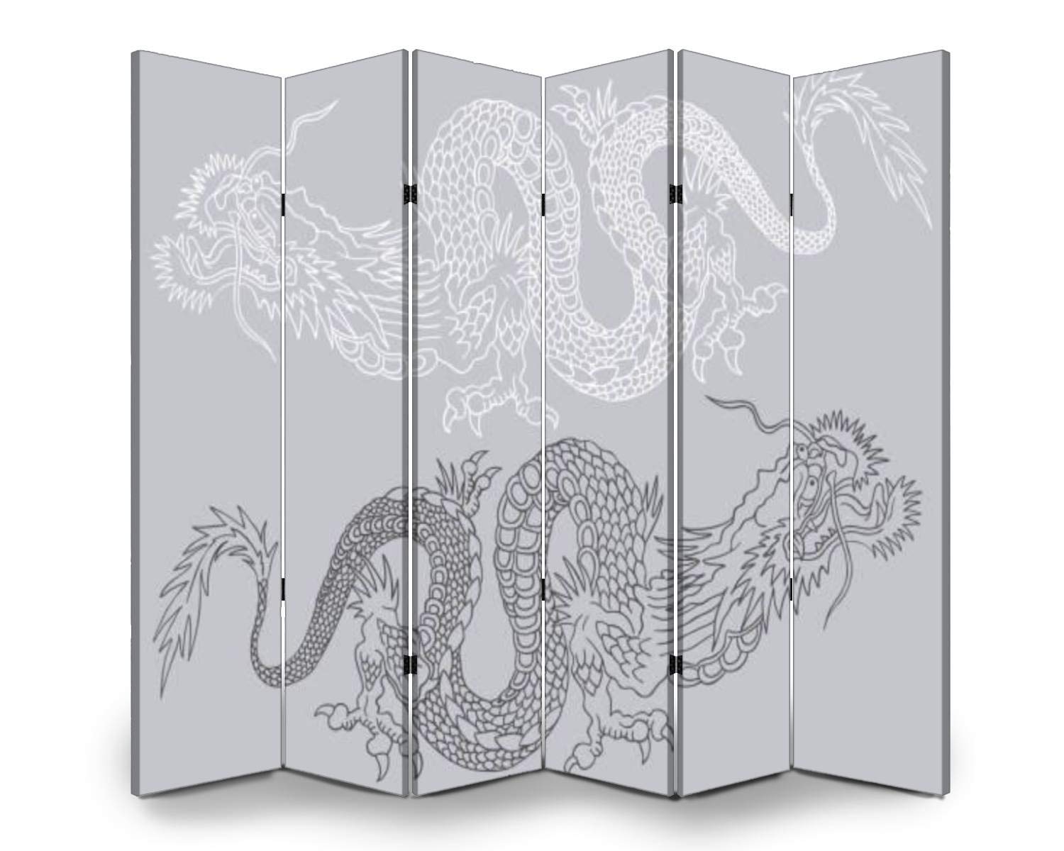 6-Panel Folding Room Divider Screen - Black & White Asian Dragon Design - Freestanding Privacy Partition for Home & Office - Indoor/Outdoor Space Separator - Perfect for Living Rooms, Bedrooms, and Event Spaces