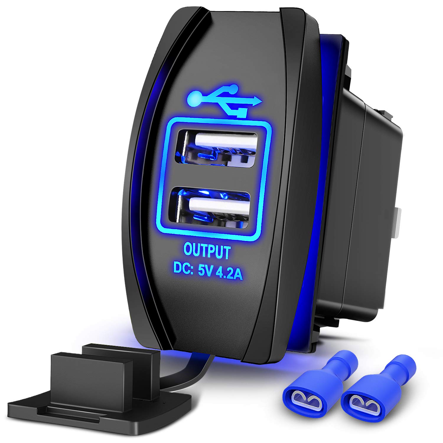 Nilight Dual USB Charger 4.2A Fast Charging Port - 12V/24V Waterproof Quick Charge Socket with Rocker Switch for Cars, Trucks, Boats, RVs | Perfect for Road Trips, Camping & Marine Use | 2-Year Warranty (Blue)