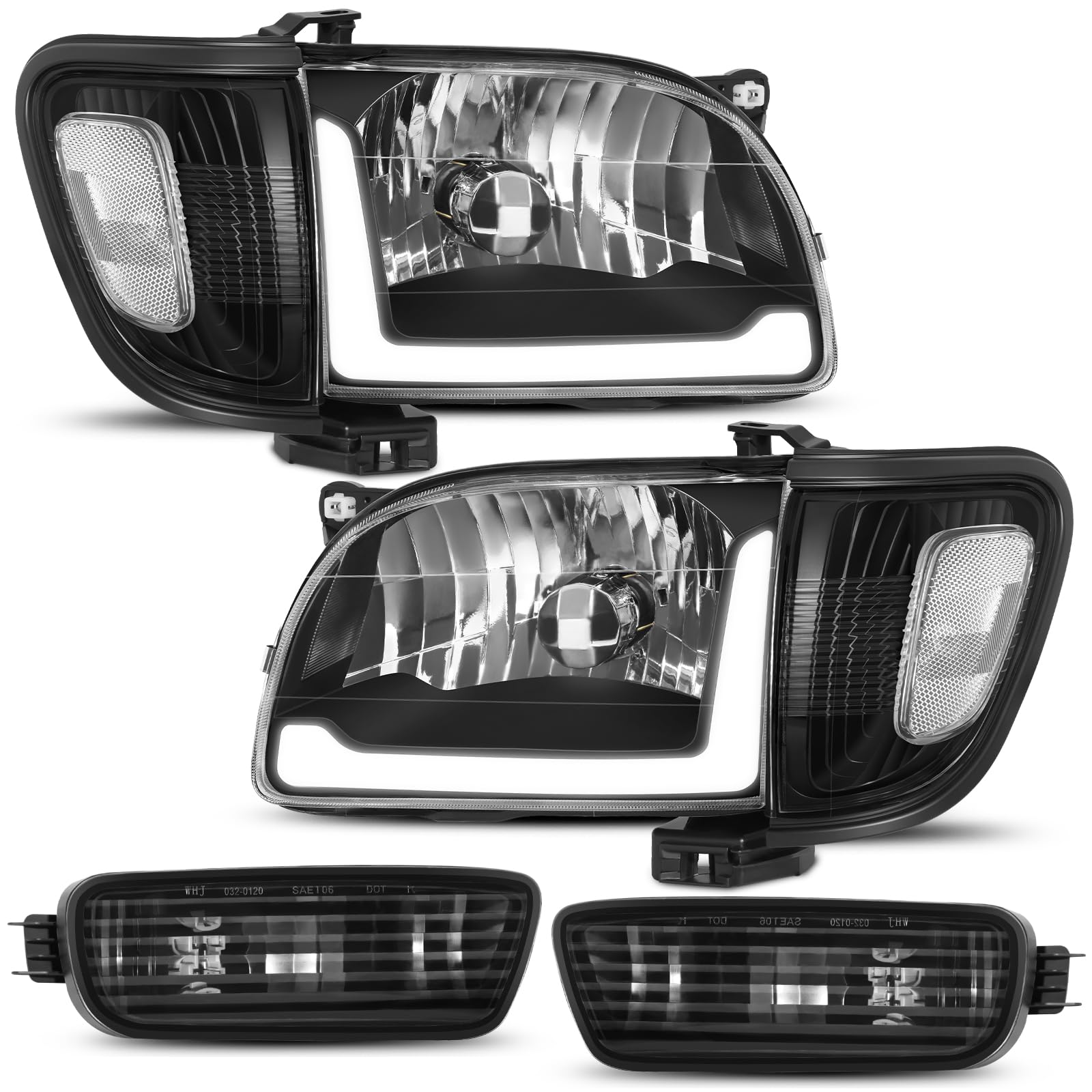 LED Headlight Assembly with Daytime Running Lights - Compatible with 2001-2004 Toyota Tacoma (Bumper & Corner Lights) | Durable Replacement for Improved Night Visibility & Off-Road Driving